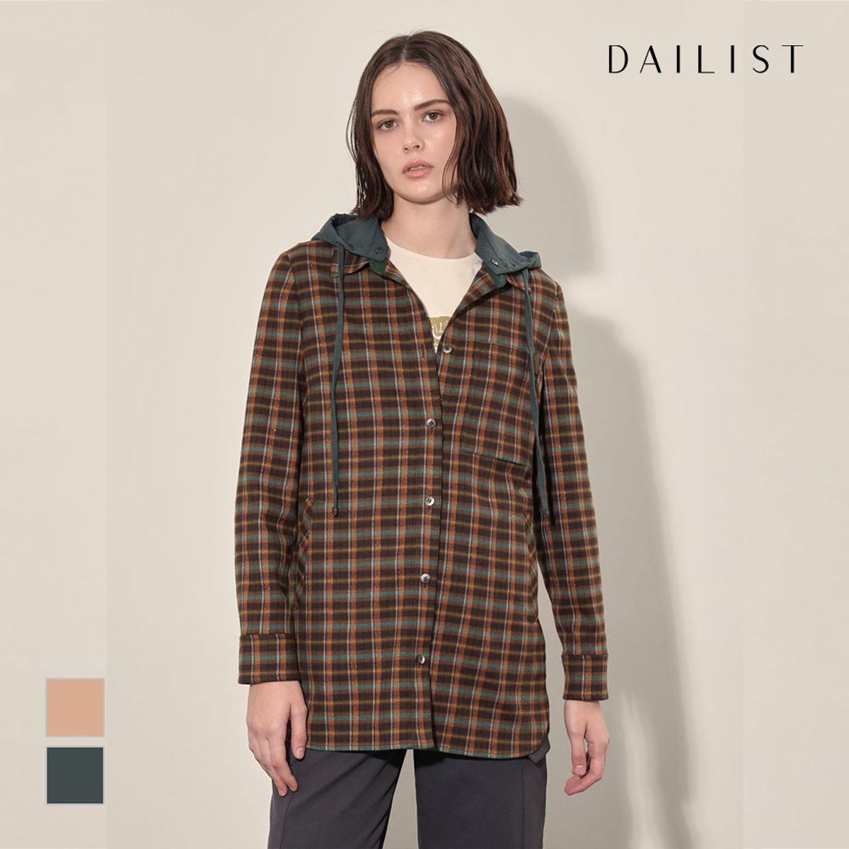 데일리스트(DAILIST) 후드 탈부착 체크 블라우스_MDENL4F8211