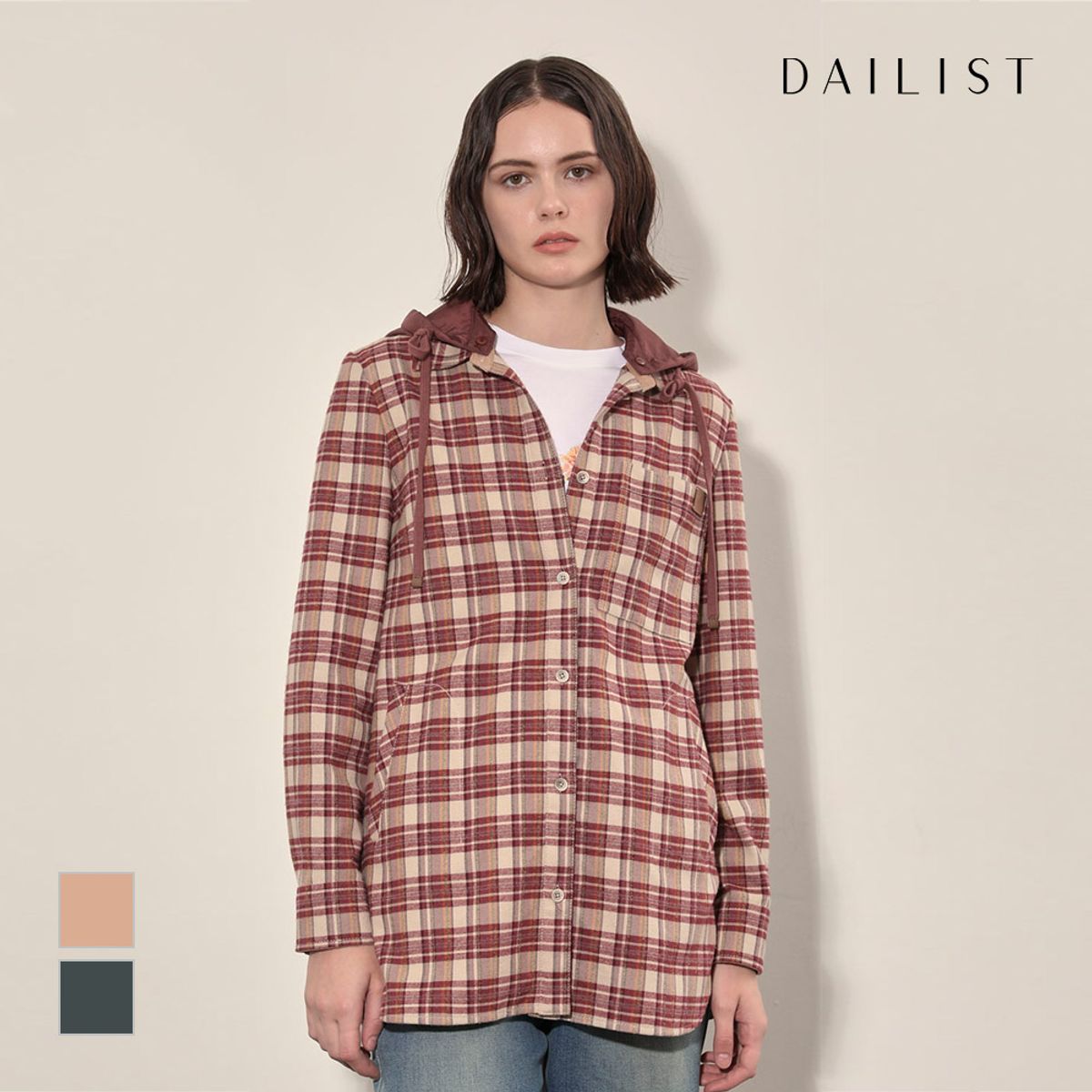 데일리스트(DAILIST) 후드 탈부착 체크 블라우스_MDENL4F8211