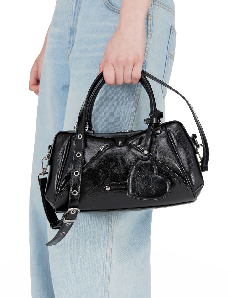 MUSINSA | SUNBURNPROJECT Faux Leather Mini M.O.S Bag, BLACK