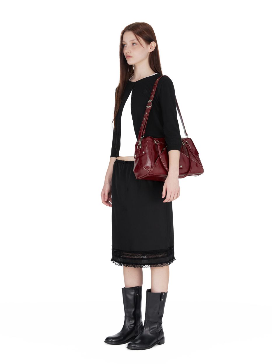 MUSINSA | SUNBURNPROJECT Faux Leather M.O.S Bag, BURGUNDY
