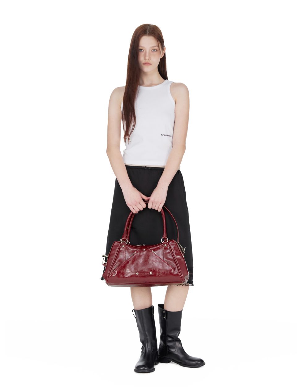 MUSINSA | SUNBURNPROJECT Faux Leather M.O.S Bag, BURGUNDY
