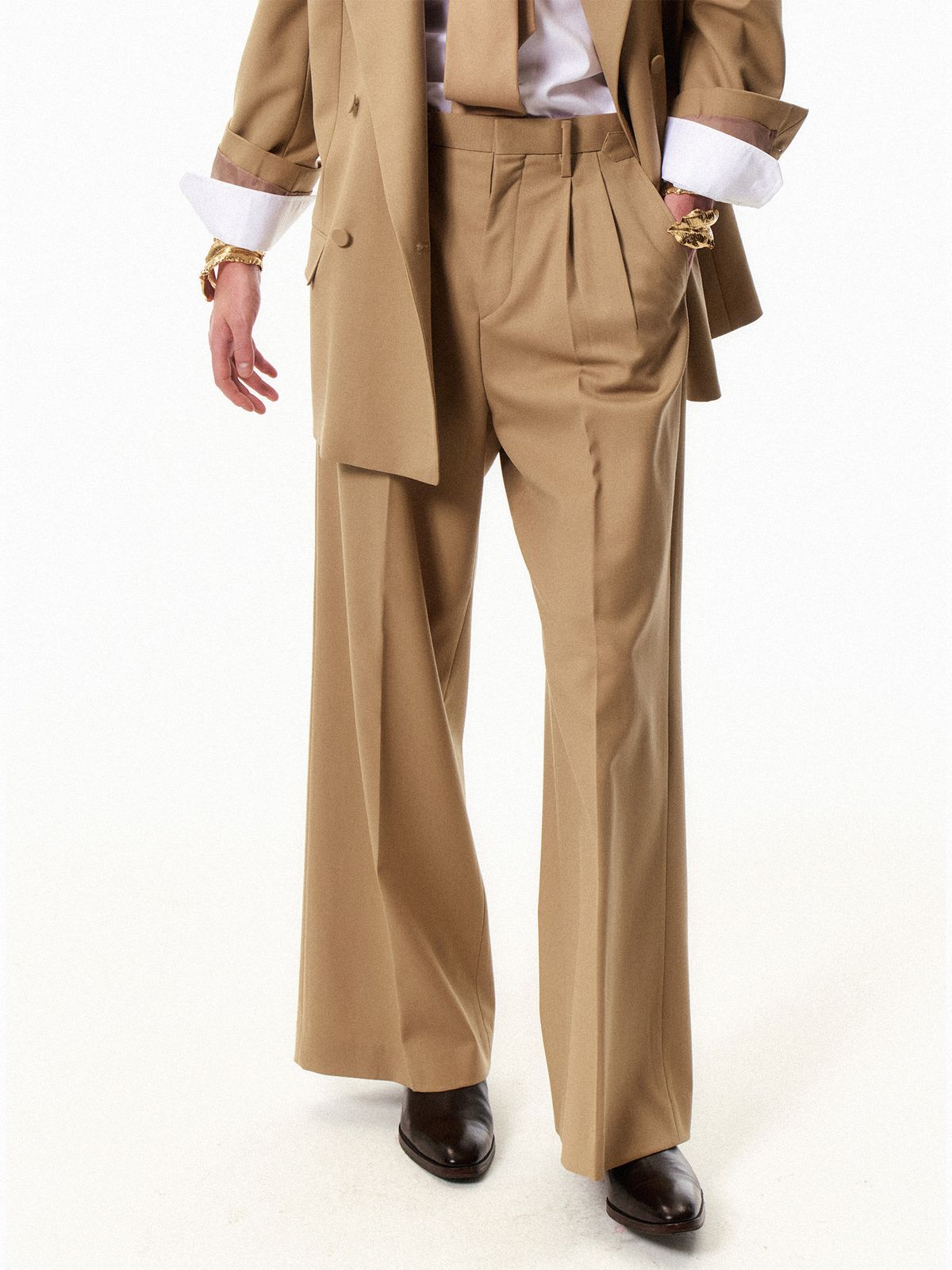 쿠르베(COURBE) High Waist Flare Pants (Beige)