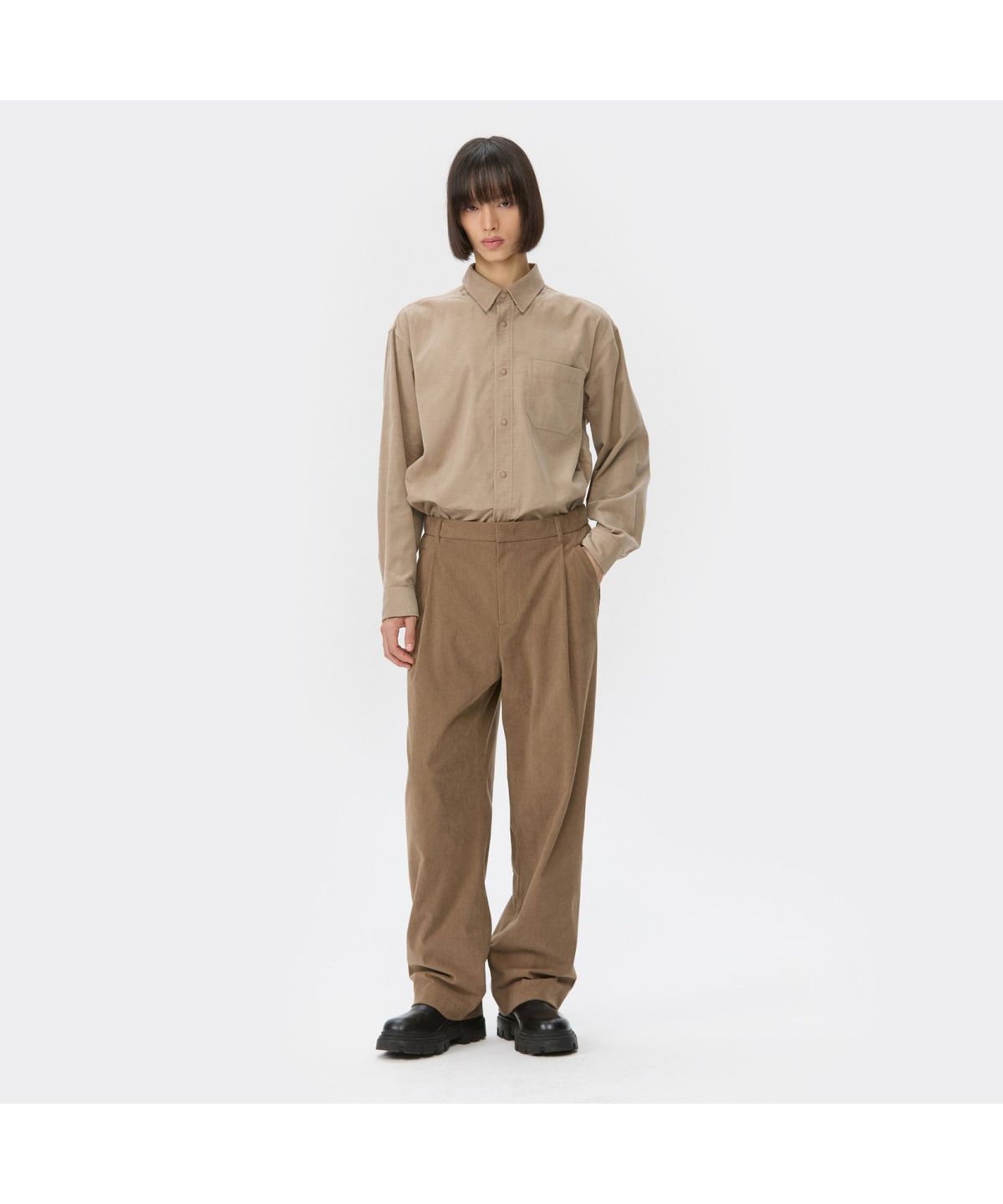 커스텀멜로우(CUSTOMELLOW) Beige Wide Fit One Tuck Corduroy Pants CWPAW25842BEX