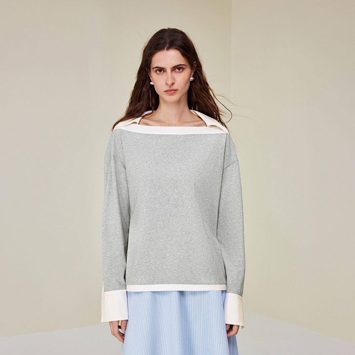 와이와이아이엠(YYIAM) YY_Fake two long sleeve contrast top