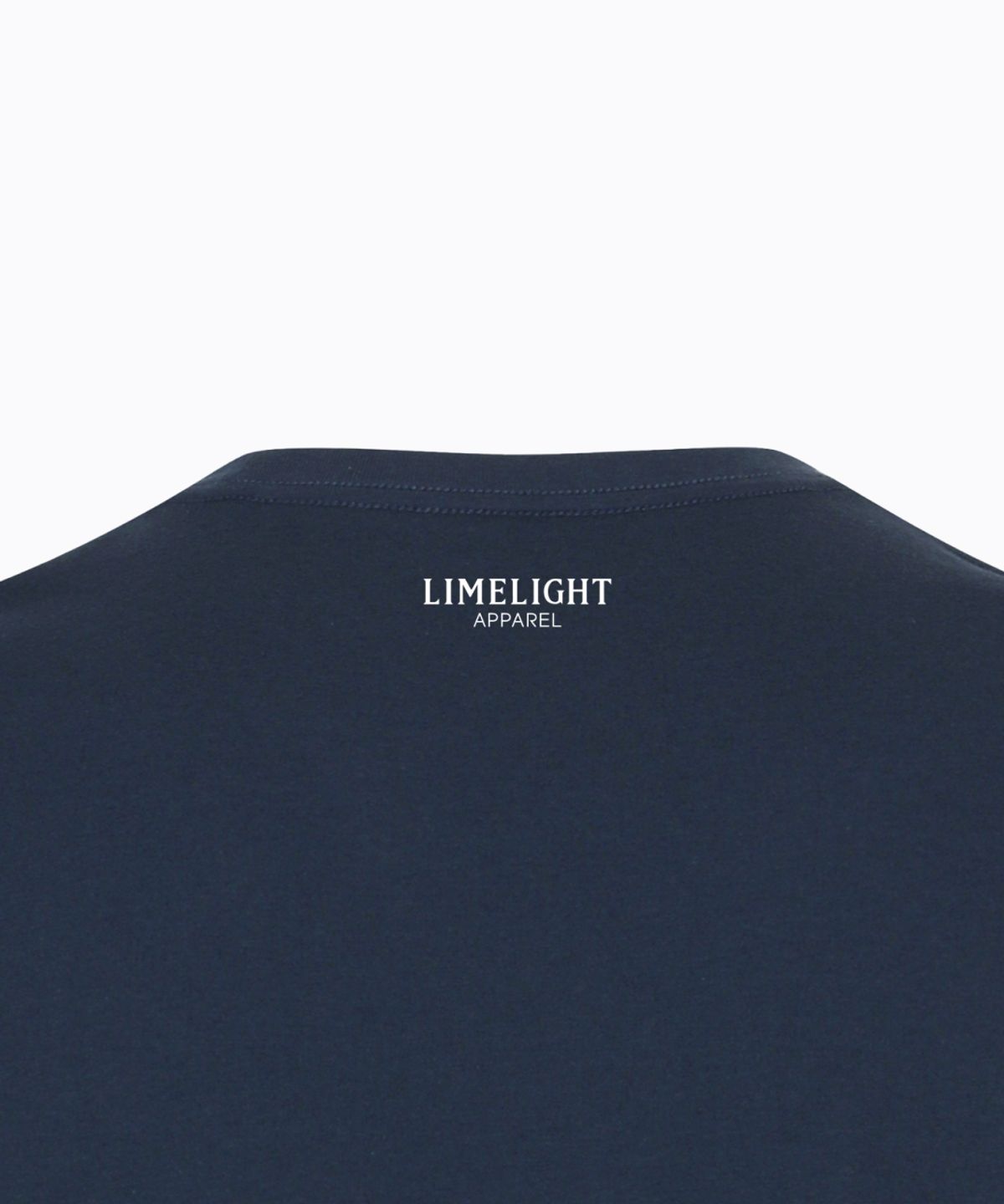 라임라잇 어패럴(LIMELIGHT APPAREL) 애슬릿 스탠다드 핏 백 로고 티셔츠 (네이비/화이트)