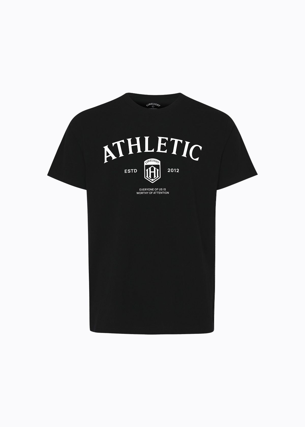 라임라잇 어패럴(LIMELIGHT APPAREL) 애슬릿 스탠다드 핏 애슬레틱 로고 티셔츠 (블랙/화이트)