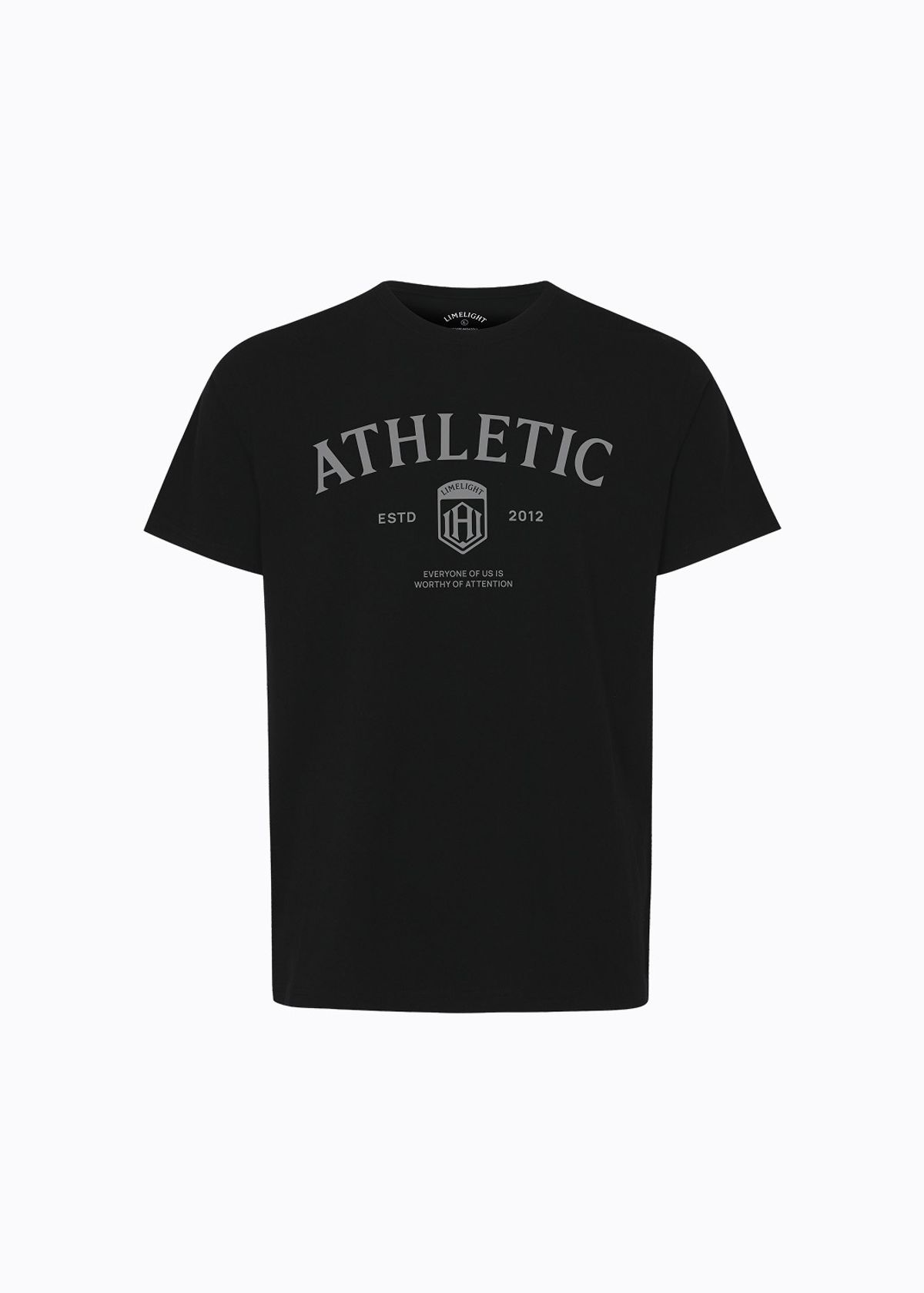 라임라잇 어패럴(LIMELIGHT APPAREL) 애슬릿 스탠다드 핏 애슬레틱 로고 티셔츠 (블랙/그레이)