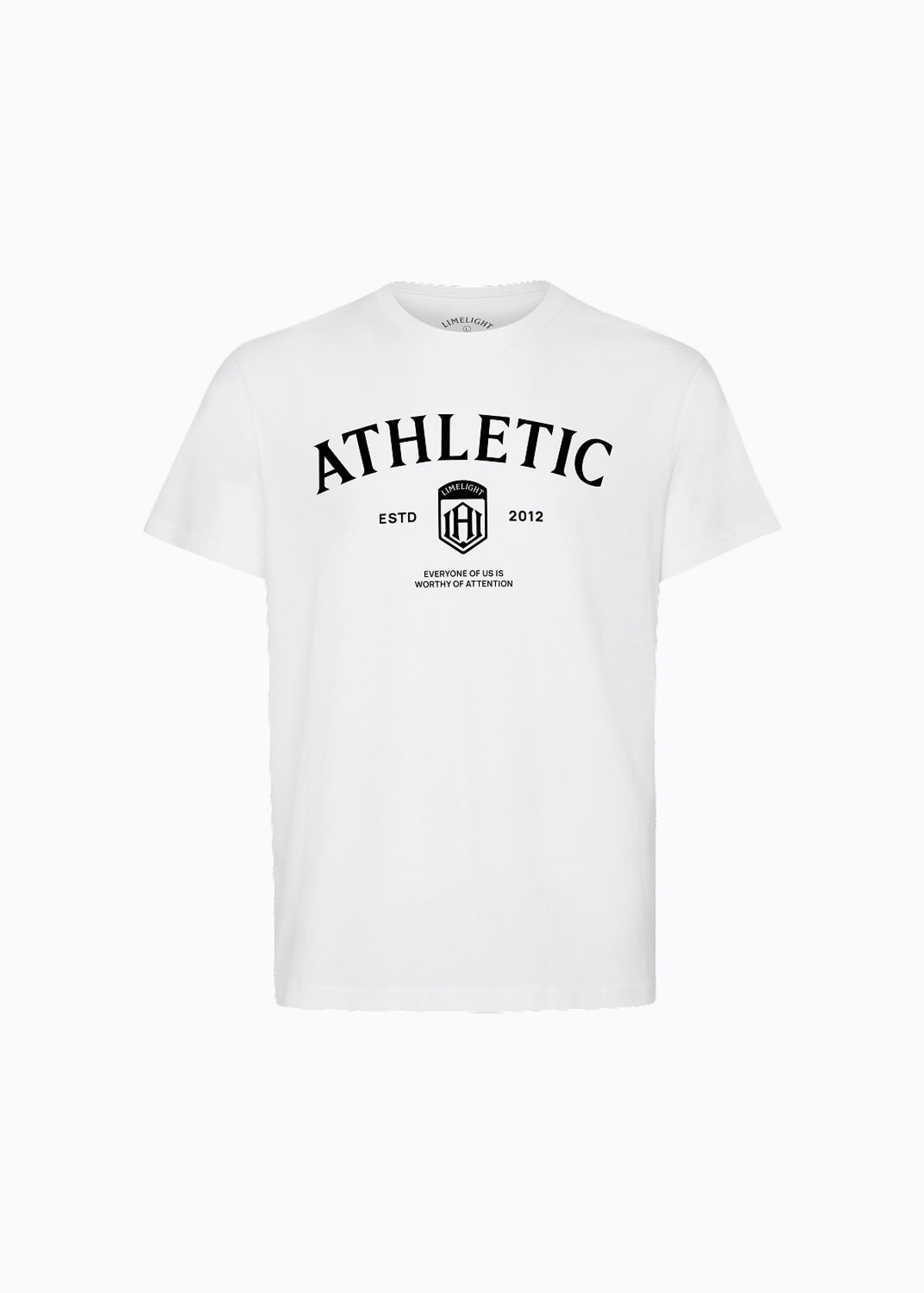 라임라잇 어패럴(LIMELIGHT APPAREL) 애슬릿 스탠다드 핏 애슬레틱 로고 티셔츠 (화이트/블랙)