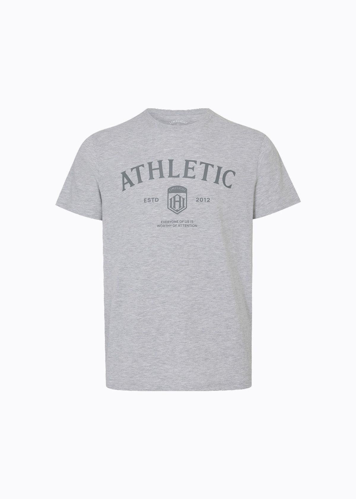 라임라잇 어패럴(LIMELIGHT APPAREL) 애슬릿 스탠다드 핏 애슬레틱 로고 티셔츠 (그레이 멜란지/그레이)