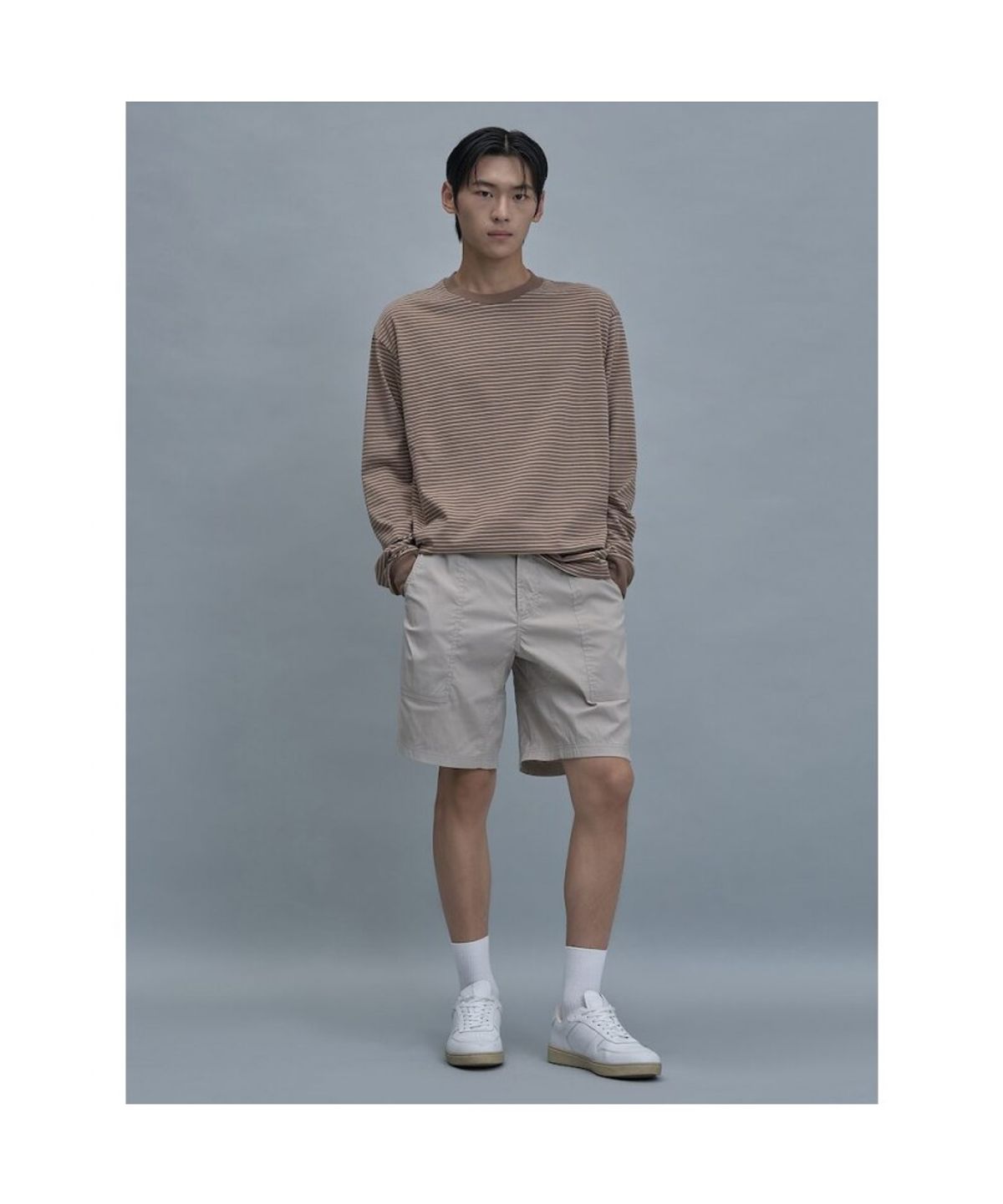 시프트지(SHIFT.G) Basic Stripe Ls Tee  Brown