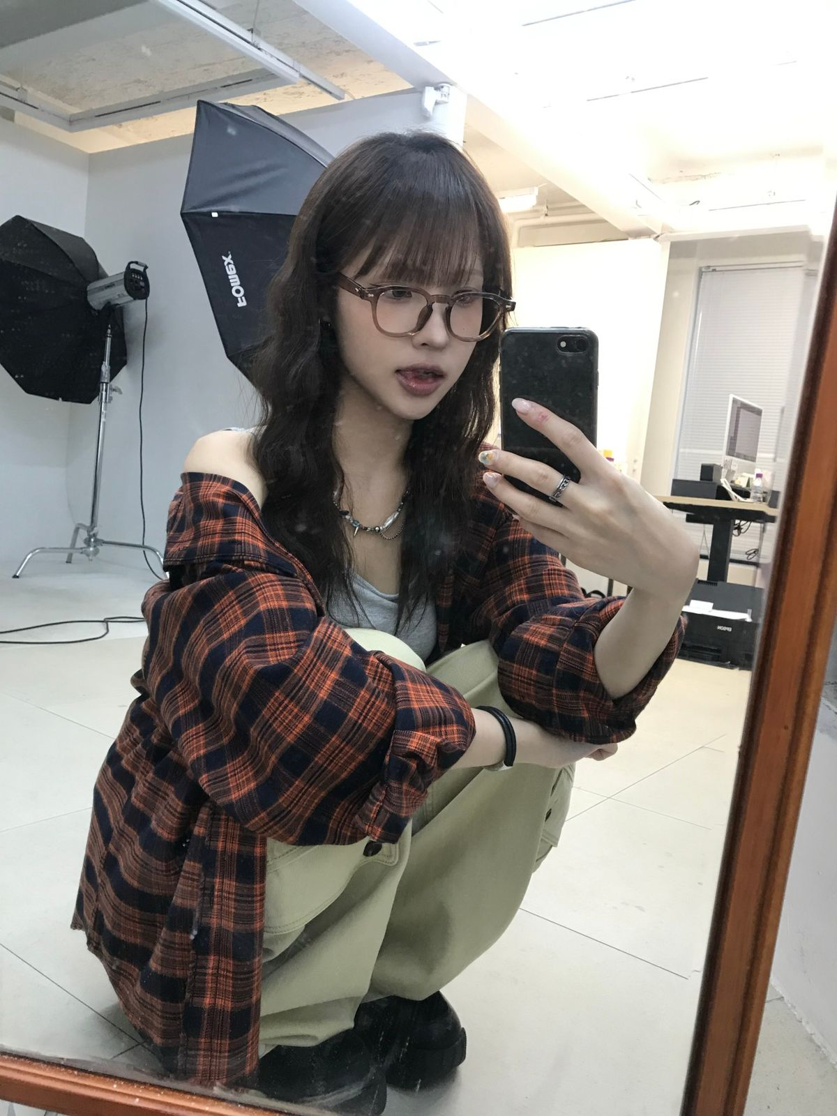 리메인세컨드(LEMAIN SECOND) 프리미엄 오버핏 플란넬 포켓 체크 셔츠 [오렌지]