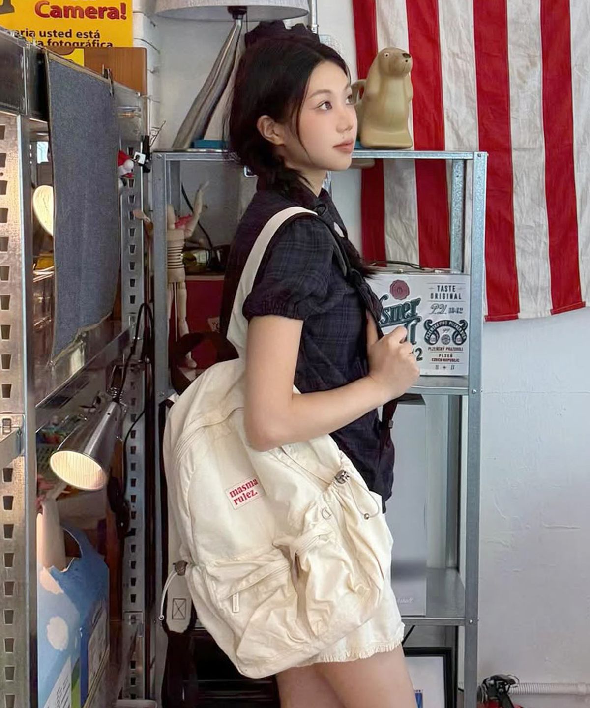 마스마룰즈(MASMARULEZ) mini ver. Two pocket daily backpack_Butter cream