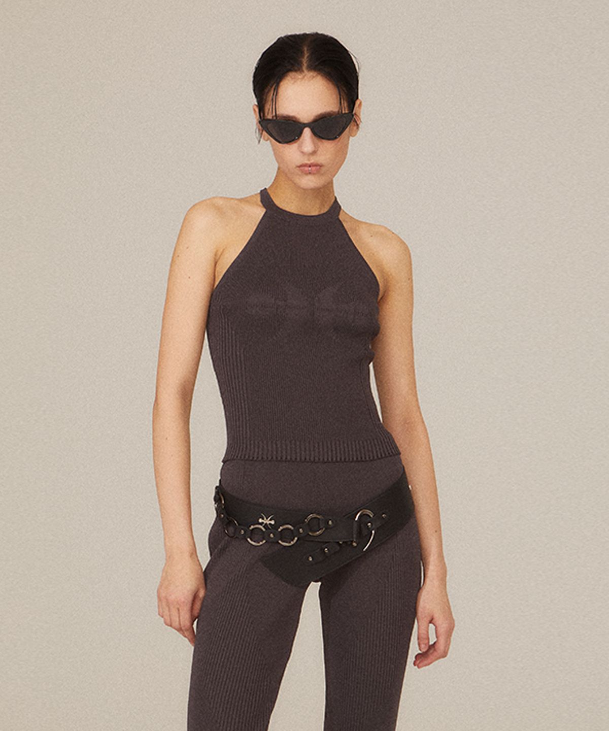 키치앤키스(KITSCH&KISS) Knit Simbol Halterneck top (25STP-HTNK03)