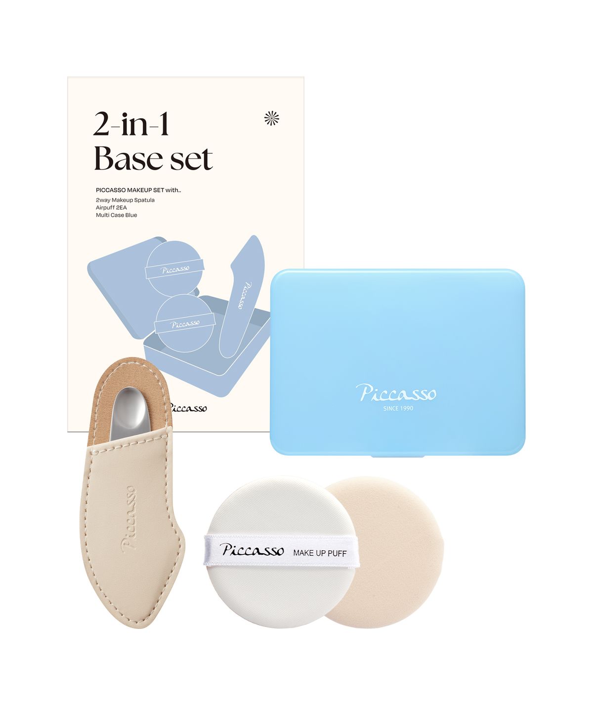 피카소(PICCASSO) 투인원 베이스 기획세트 (투웨이 스파츌라+에어퍼프2P+케이스)