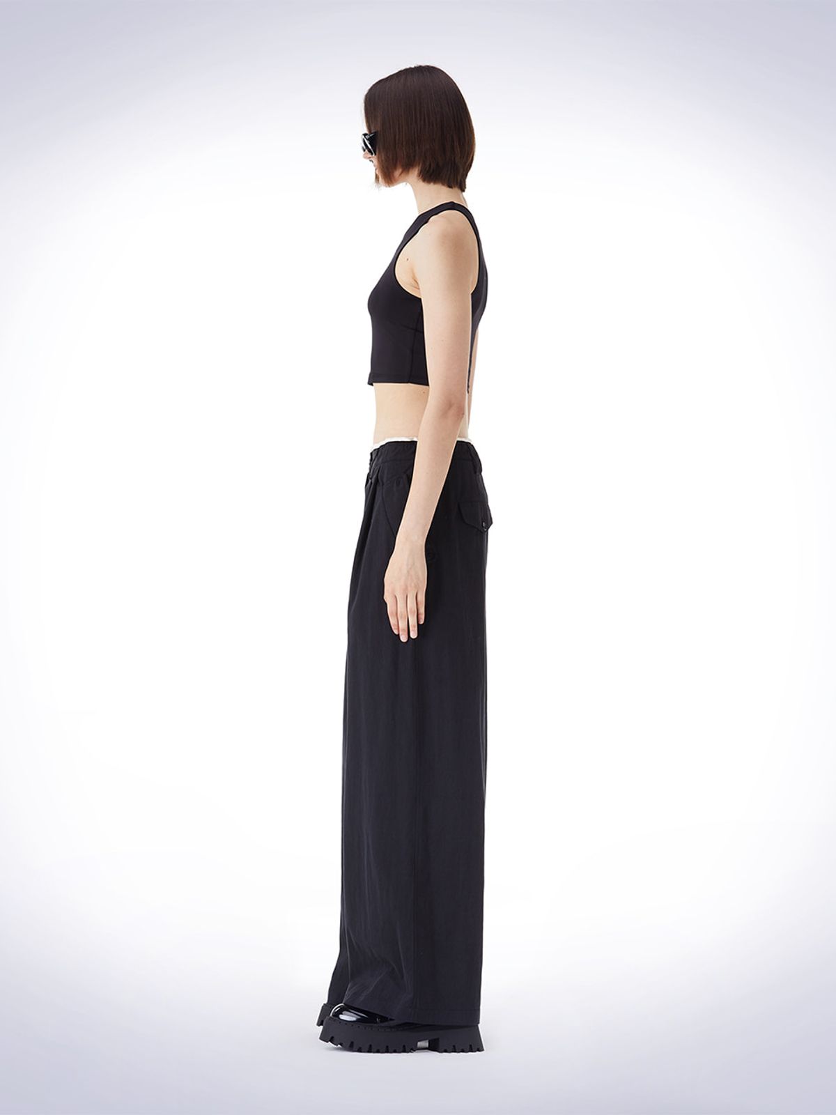 하우스공칠이씨(HAUS072C) BELT LOOP POINT WIDE PANTS BLACK