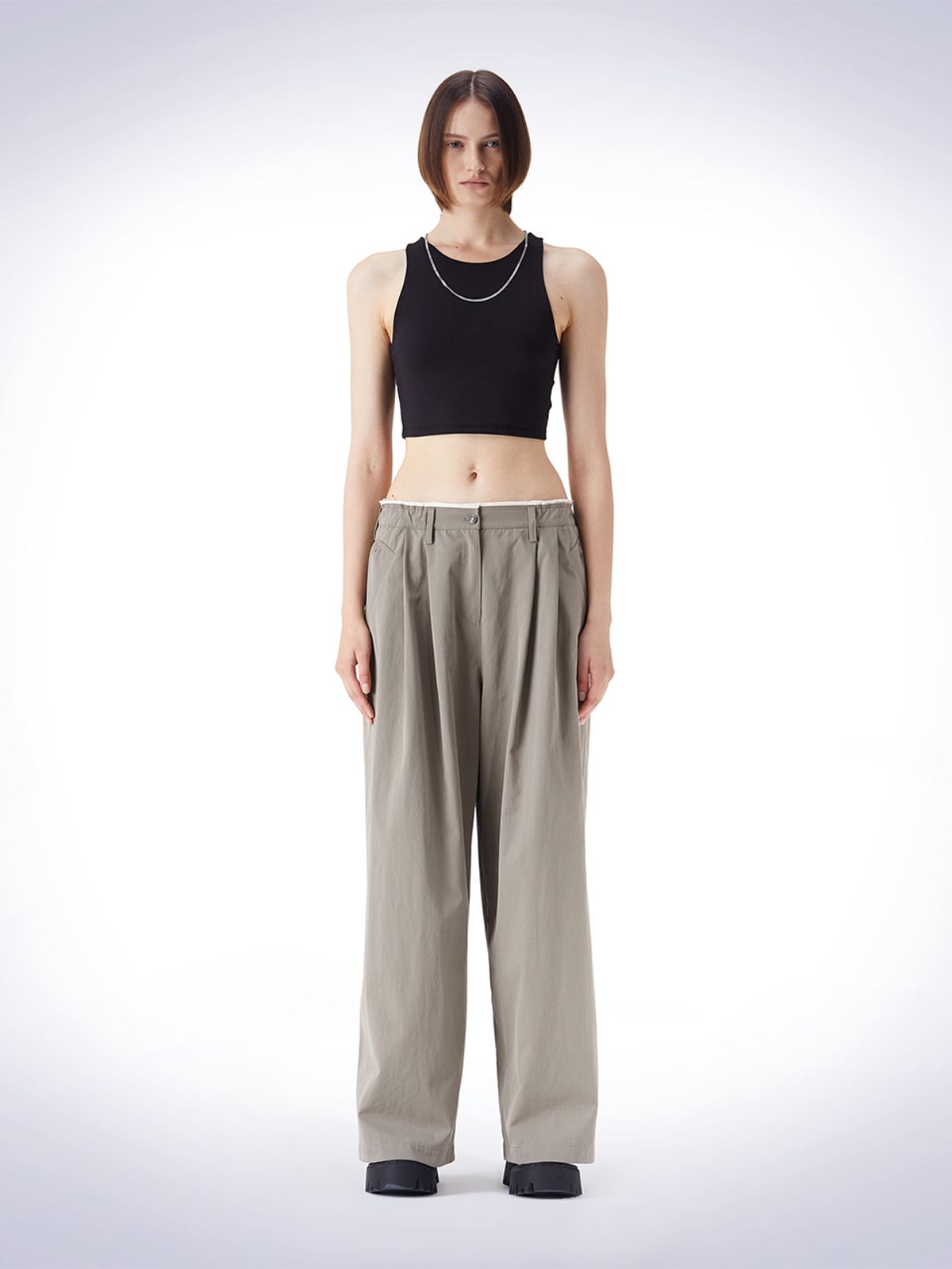 하우스공칠이씨(HAUS072C) BELT LOOP POINT WIDE PANTS GREY