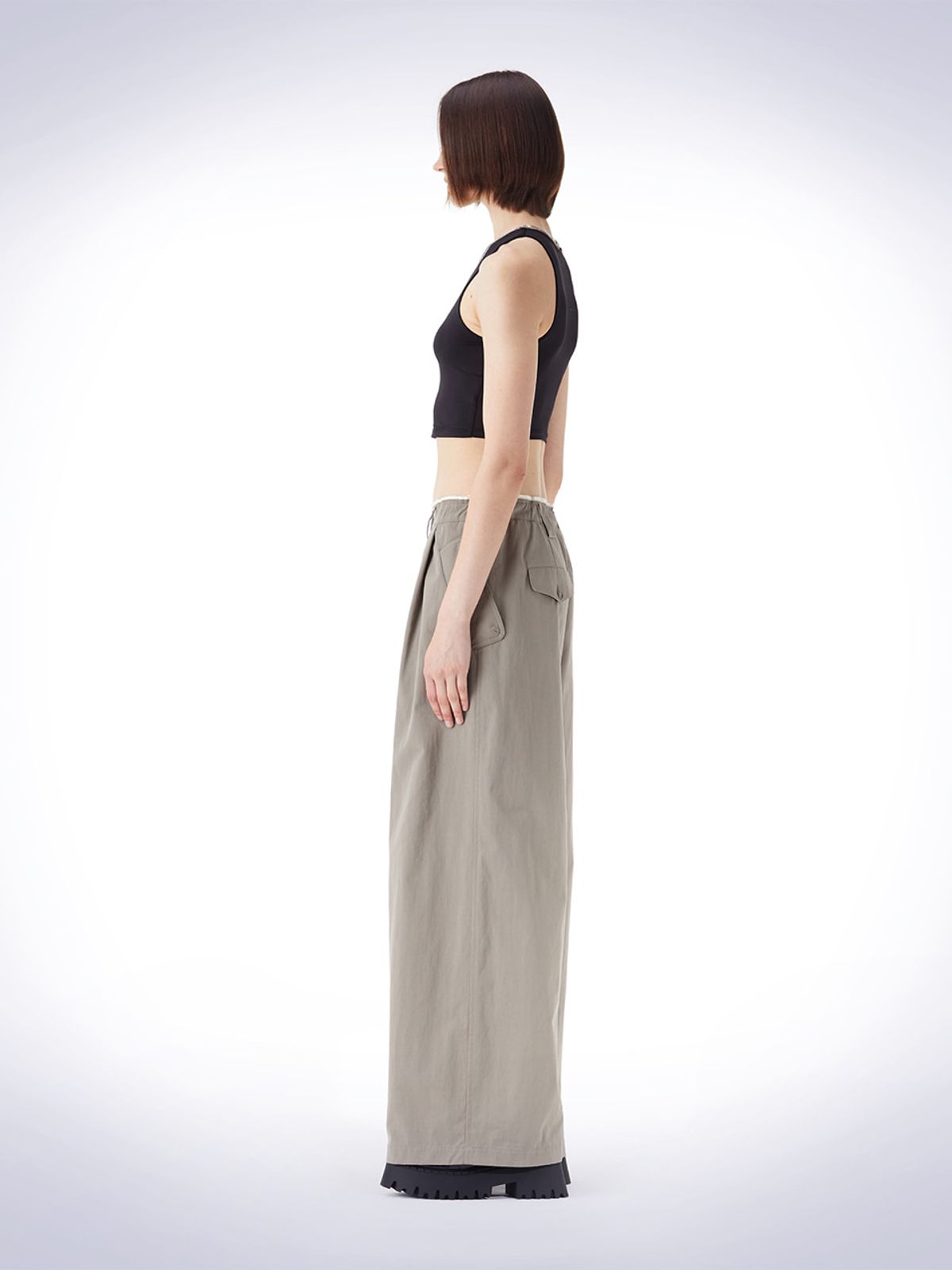 하우스공칠이씨(HAUS072C) BELT LOOP POINT WIDE PANTS GREY