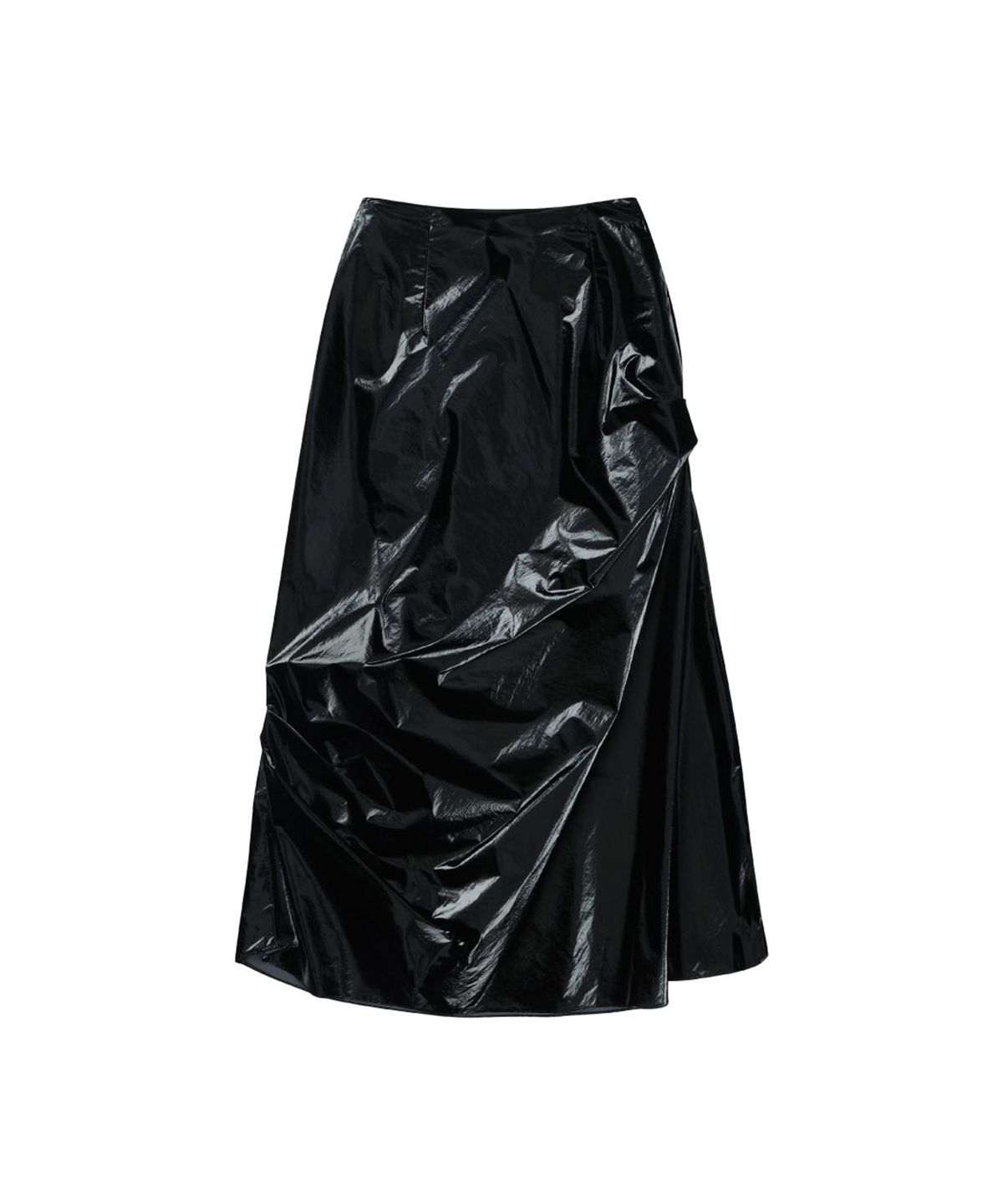 쓰리투에이티(THREE TO EIGHTY) UNBALANCED SHIRRING SKIRT BLACK