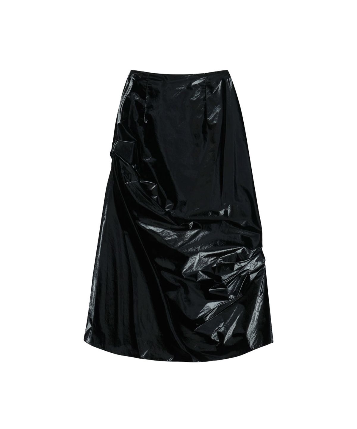 쓰리투에이티(THREE TO EIGHTY) UNBALANCED SHIRRING SKIRT BLACK