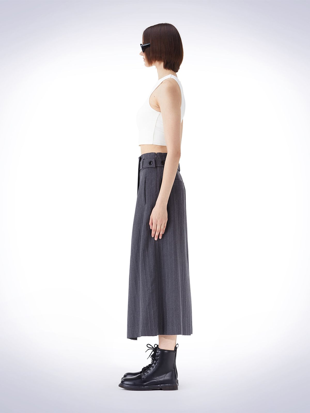 하우스공칠이씨(HAUS072C) DIAGONAL TUCK BELT SKIRT GREY