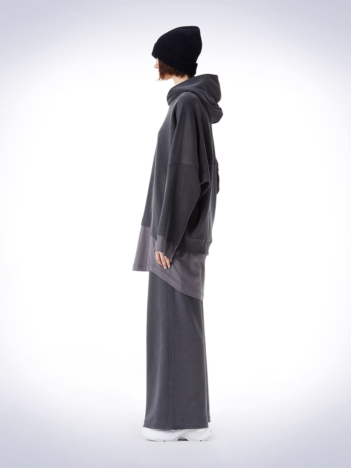 하우스공칠이씨(HAUS072C) LAYERED OVERFIT HOODIE T-SHIRT DARK GREY