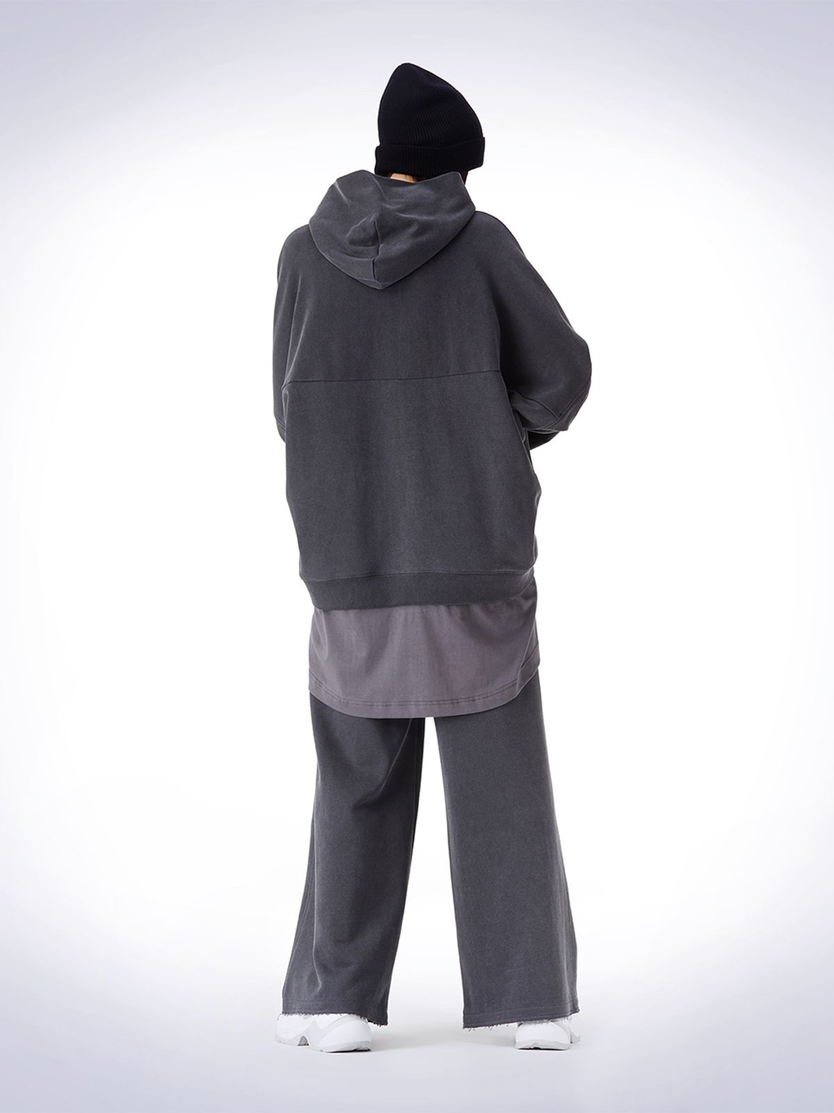 하우스공칠이씨(HAUS072C) LAYERED OVERFIT HOODIE T-SHIRT DARK GREY