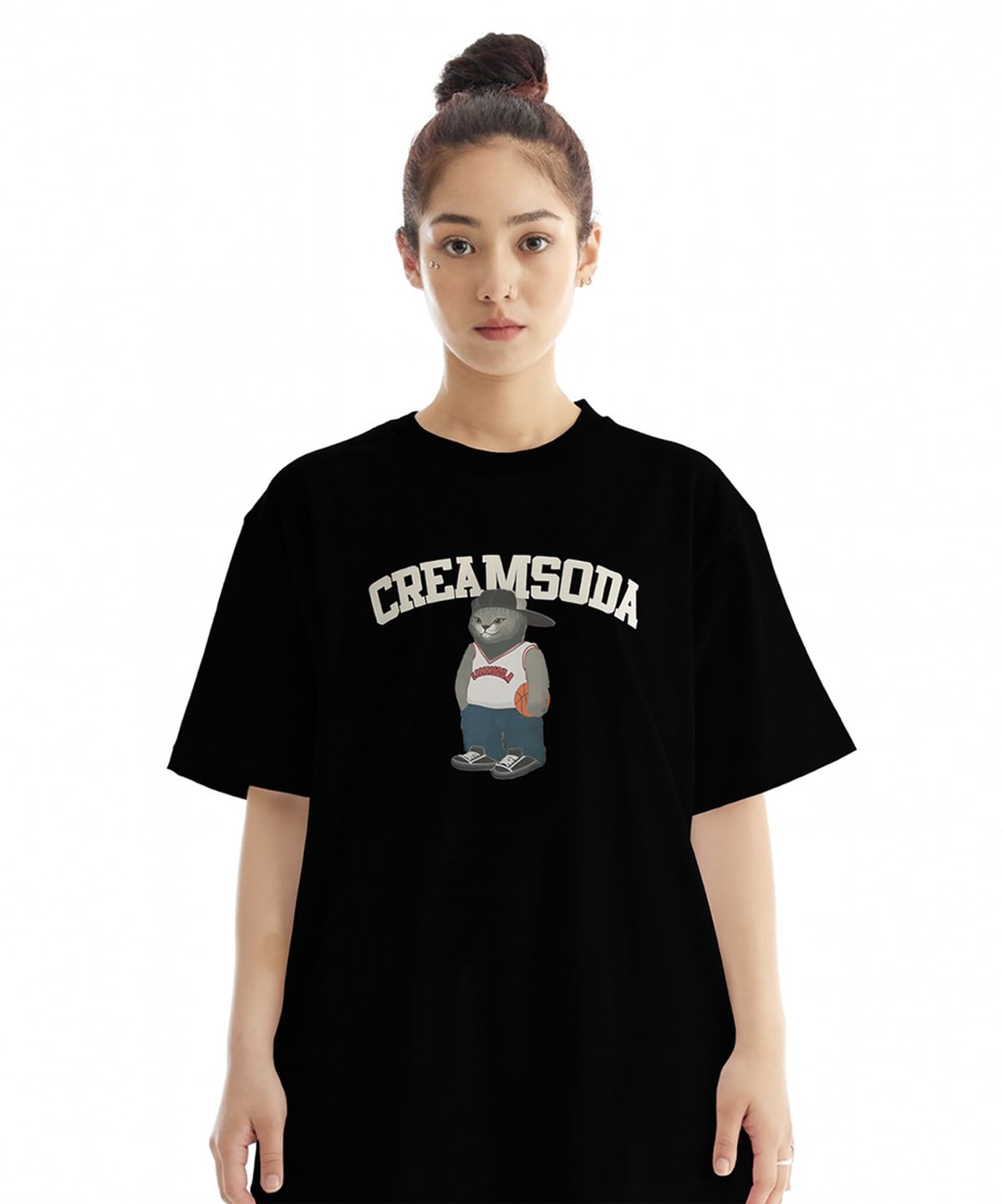 크림소다랩(CREAM SODA LAB) 크림소다 그레이 바스켓볼 반팔 티셔츠