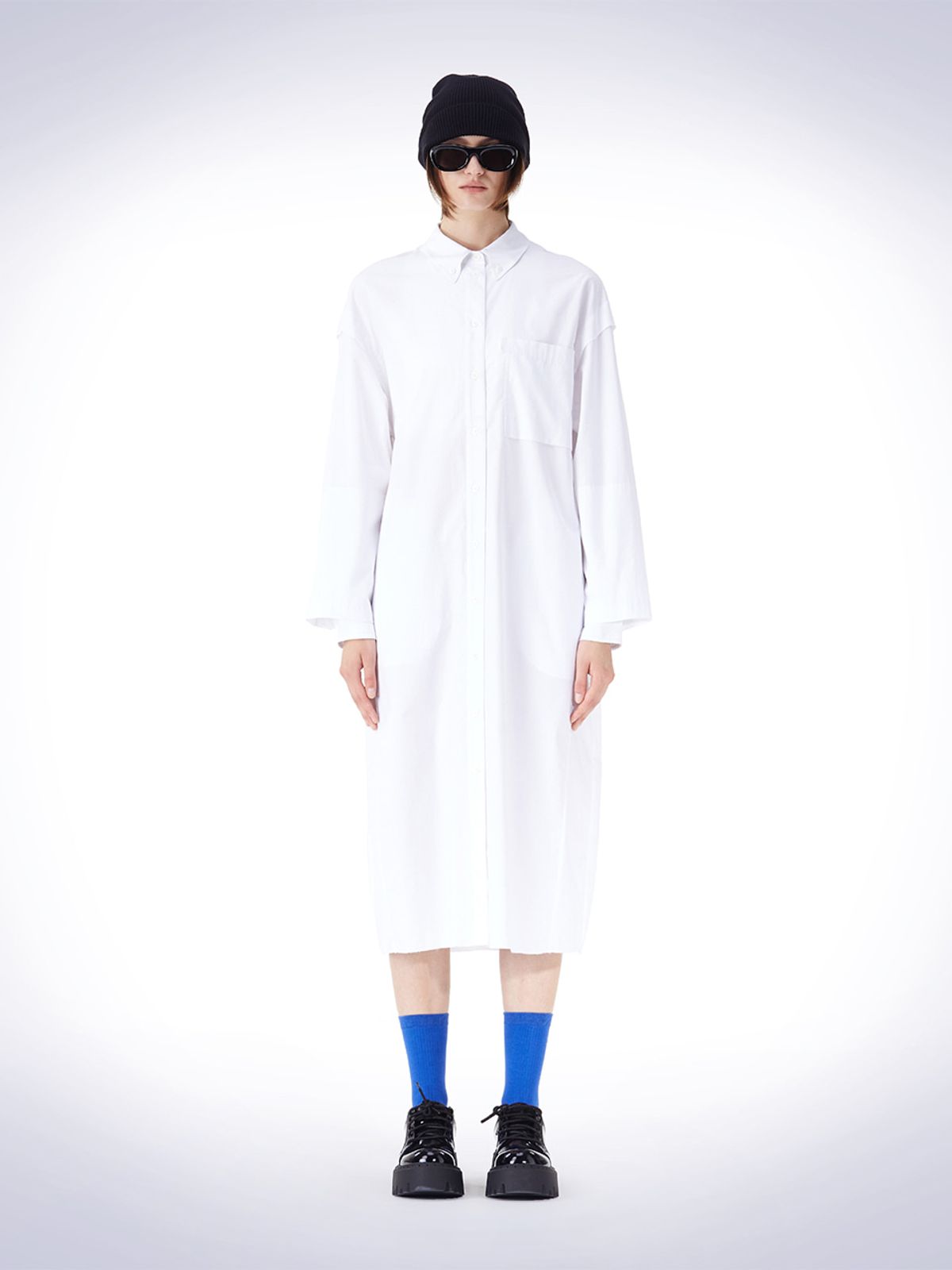 하우스공칠이씨(HAUS072C) DOUBLE LAYERED SLEEVE ONEPIECE WHITE