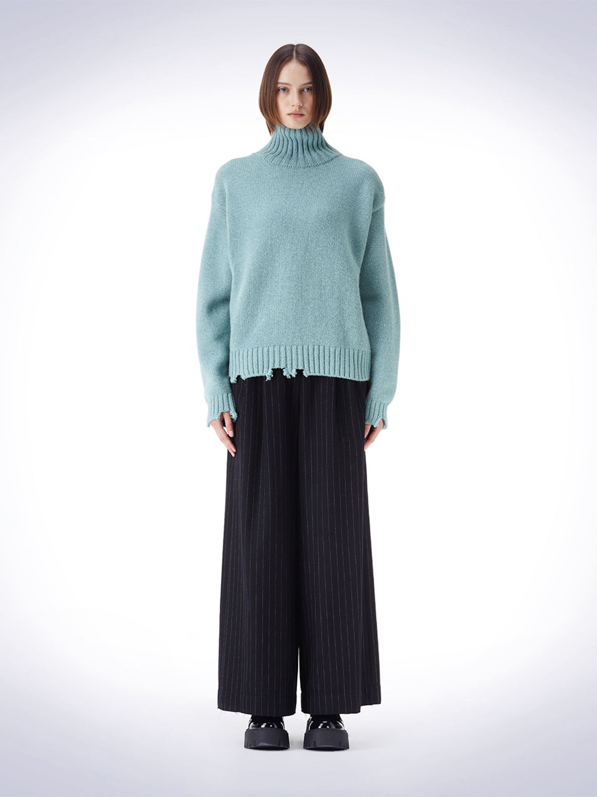 하우스공칠이씨(HAUS072C) DAMAGE HIGH-NECK PULLOVER KNIT GREEN