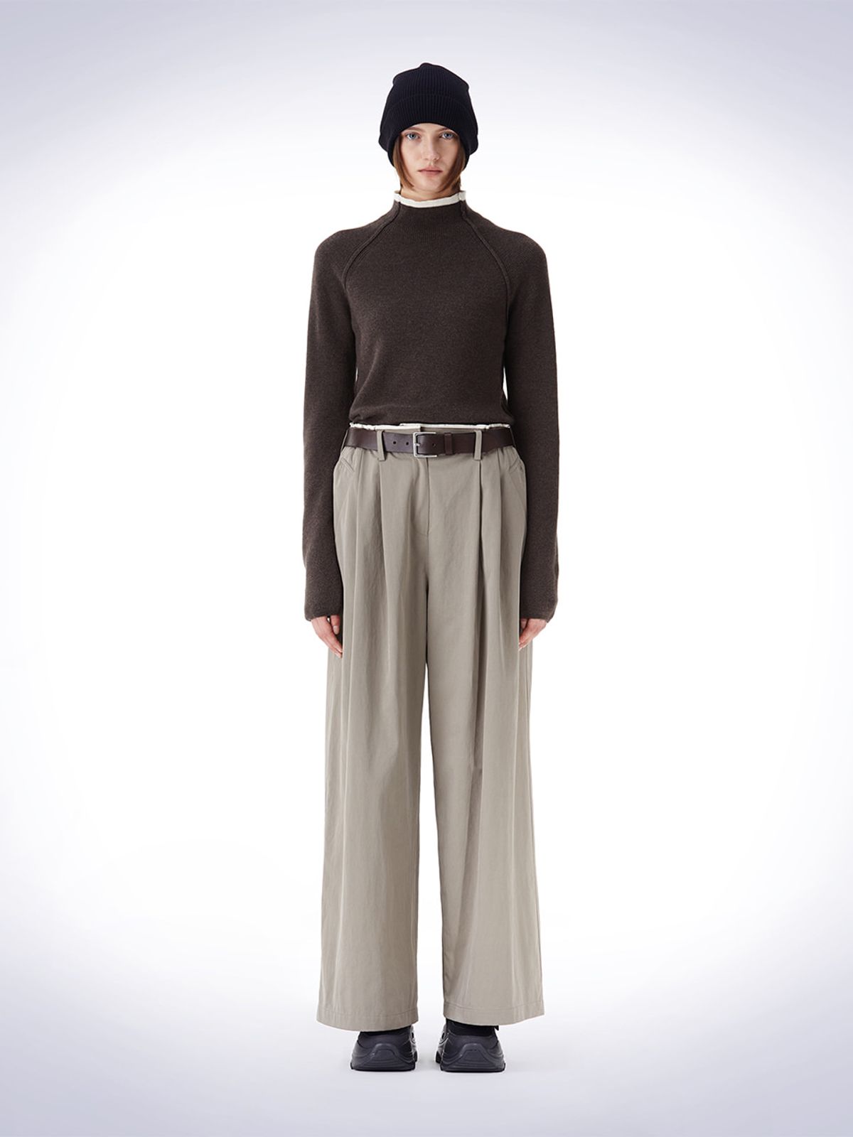 하우스공칠이씨(HAUS072C) RAGLAM ARRANGE TURTLE KNIT BROWN