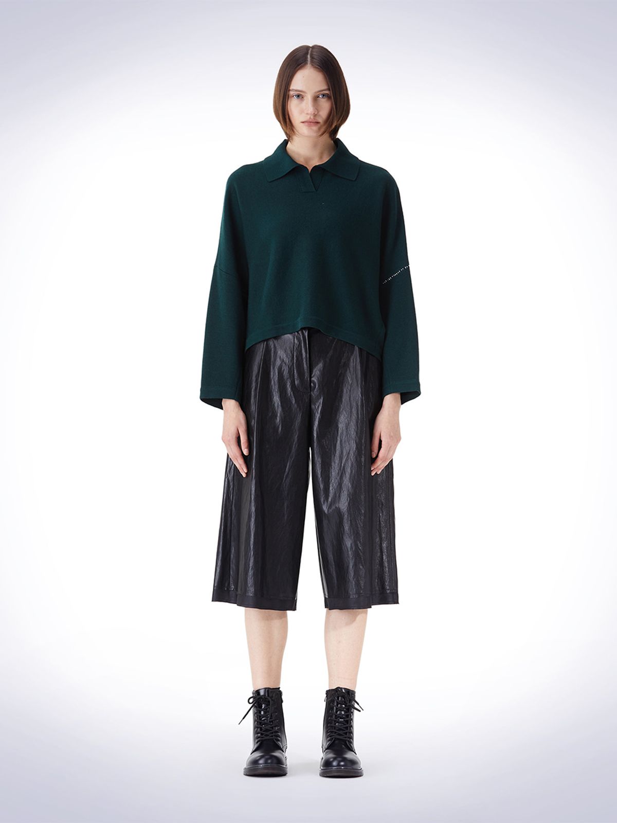 하우스공칠이씨(HAUS072C) OVERFIT COLLAR CROP KNIT DARK GREEN