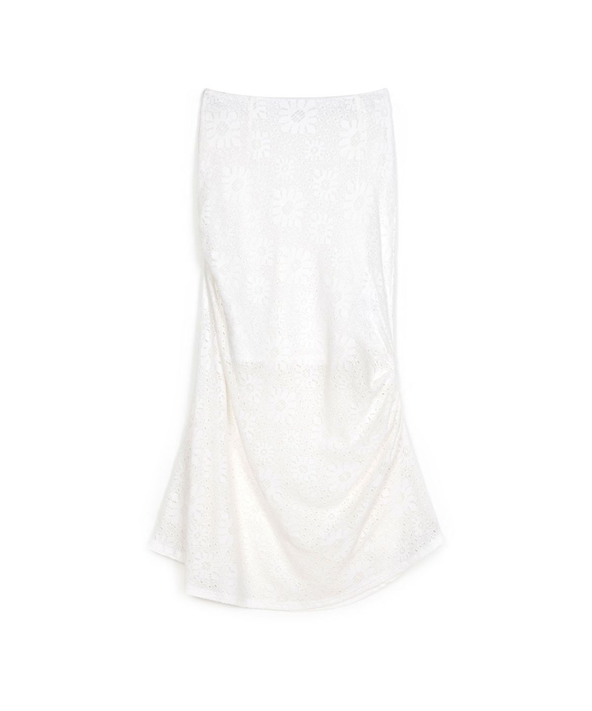 쓰리투에이티(THREE TO EIGHTY) UNBALANCE CROCHET SHIRRING SKIRT WHITE