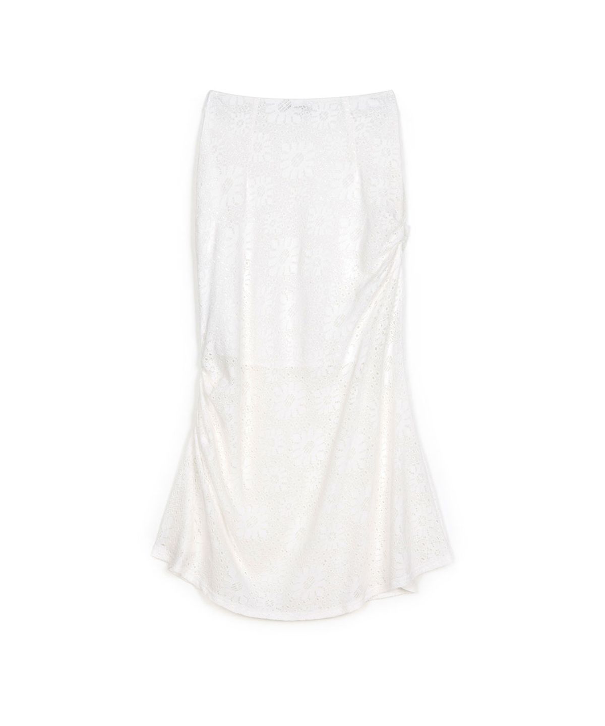 쓰리투에이티(THREE TO EIGHTY) UNBALANCE CROCHET SHIRRING SKIRT WHITE