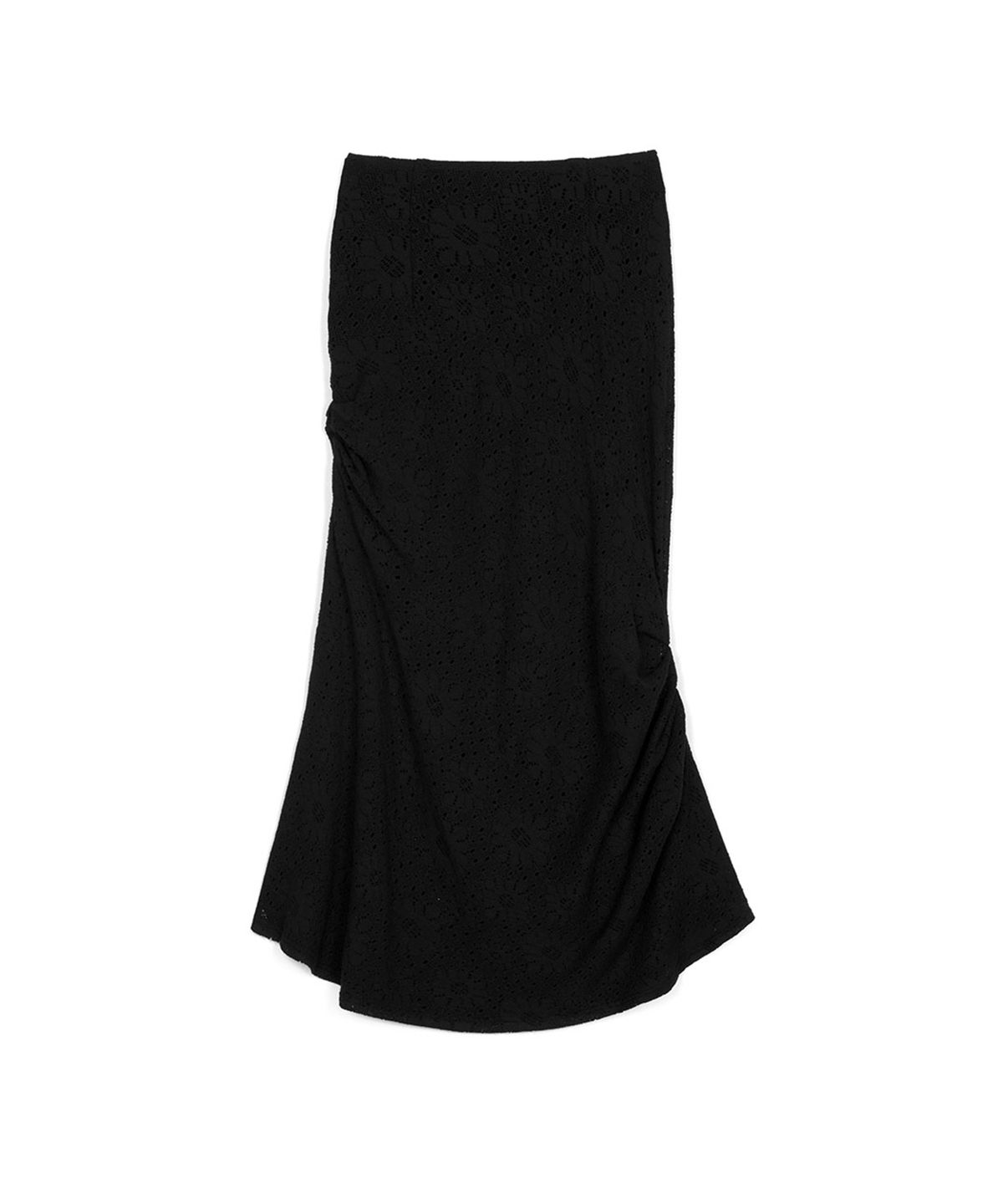 쓰리투에이티(THREE TO EIGHTY) UNBALANCE CROCHET SHIRRING SKIRT BLACK