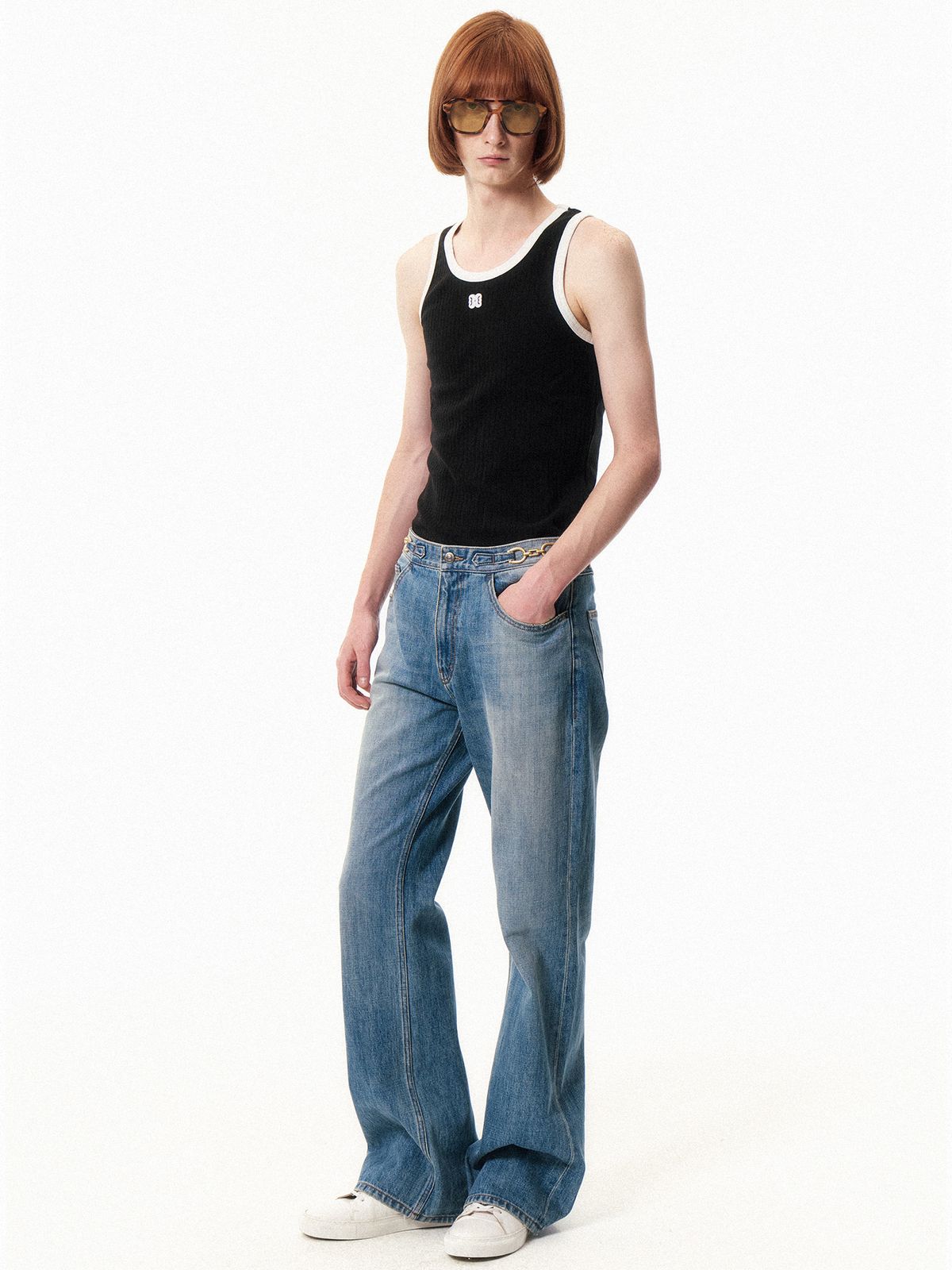 쿠르베(COURBE) Contrast Wed Sleeveless (Black)
