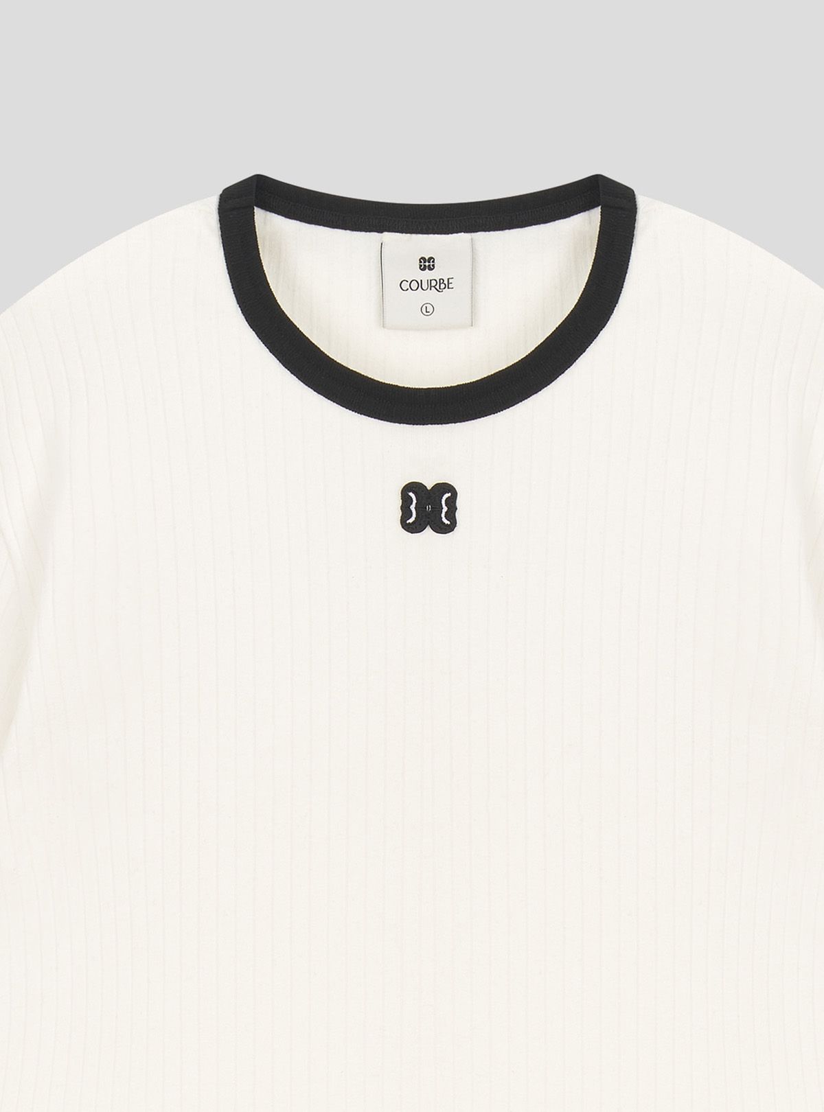 쿠르베(COURBE) Buckle Contrast Wed Round Neck T-shirt (White)