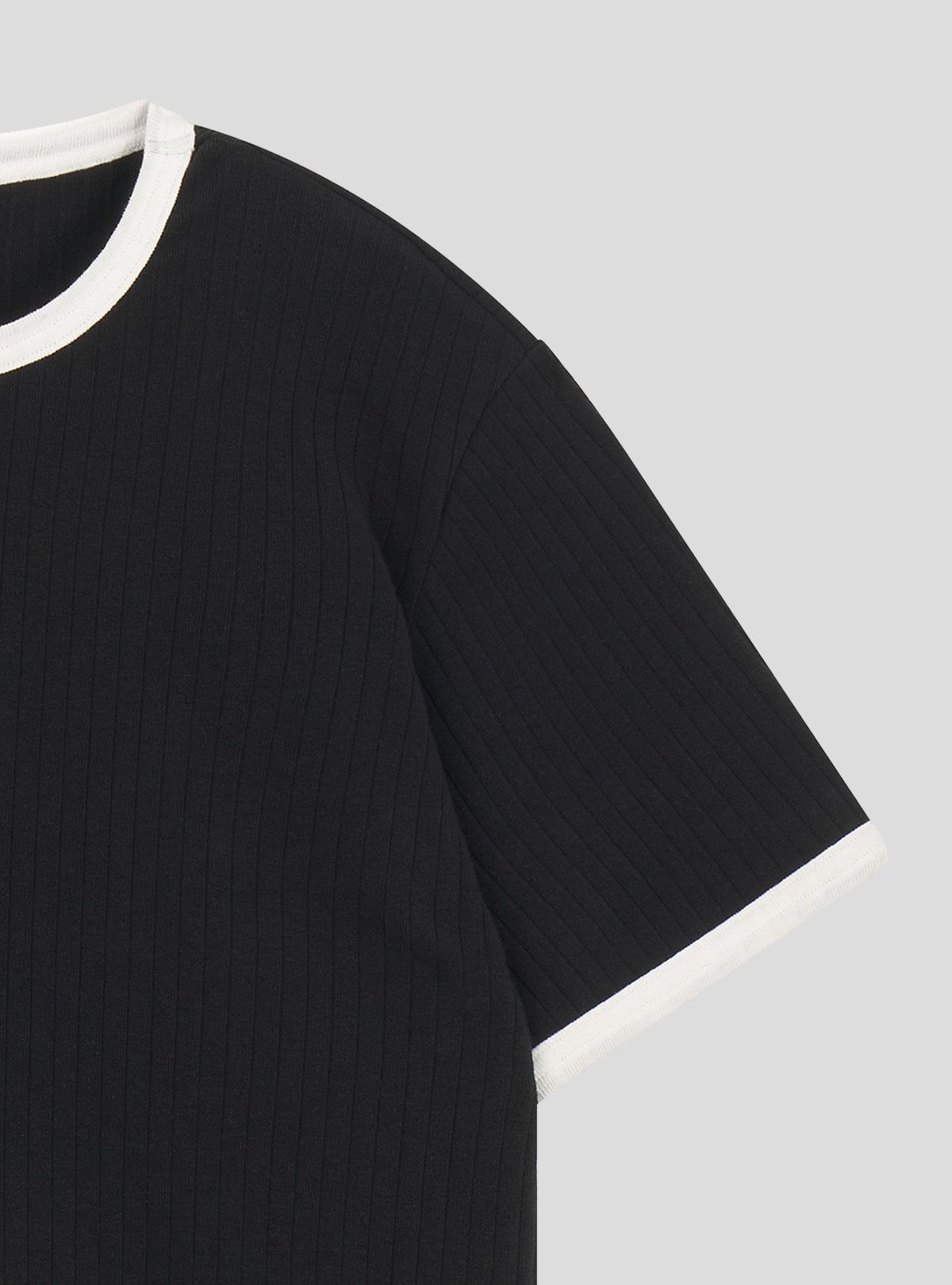 쿠르베(COURBE) Buckle Contrast Wed Round Neck T-shirt (Black)