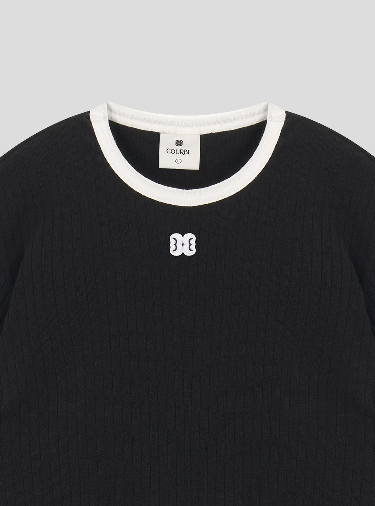 쿠르베(COURBE) Buckle Contrast Wed Round Neck T-shirt (Black)