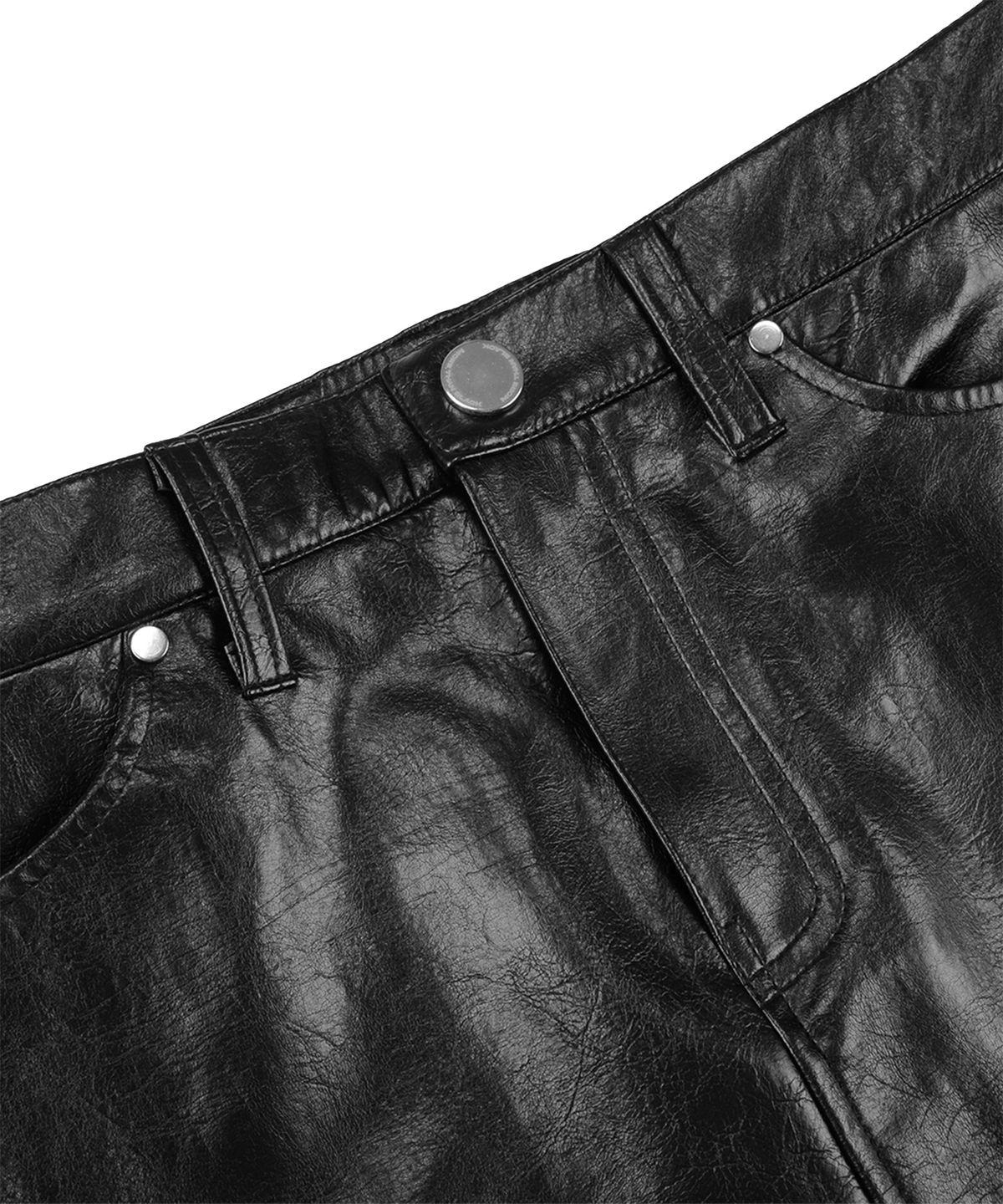 모어댄블랙(MORE THAN BLACK) LOGO LEATHER BIKER SKIRT