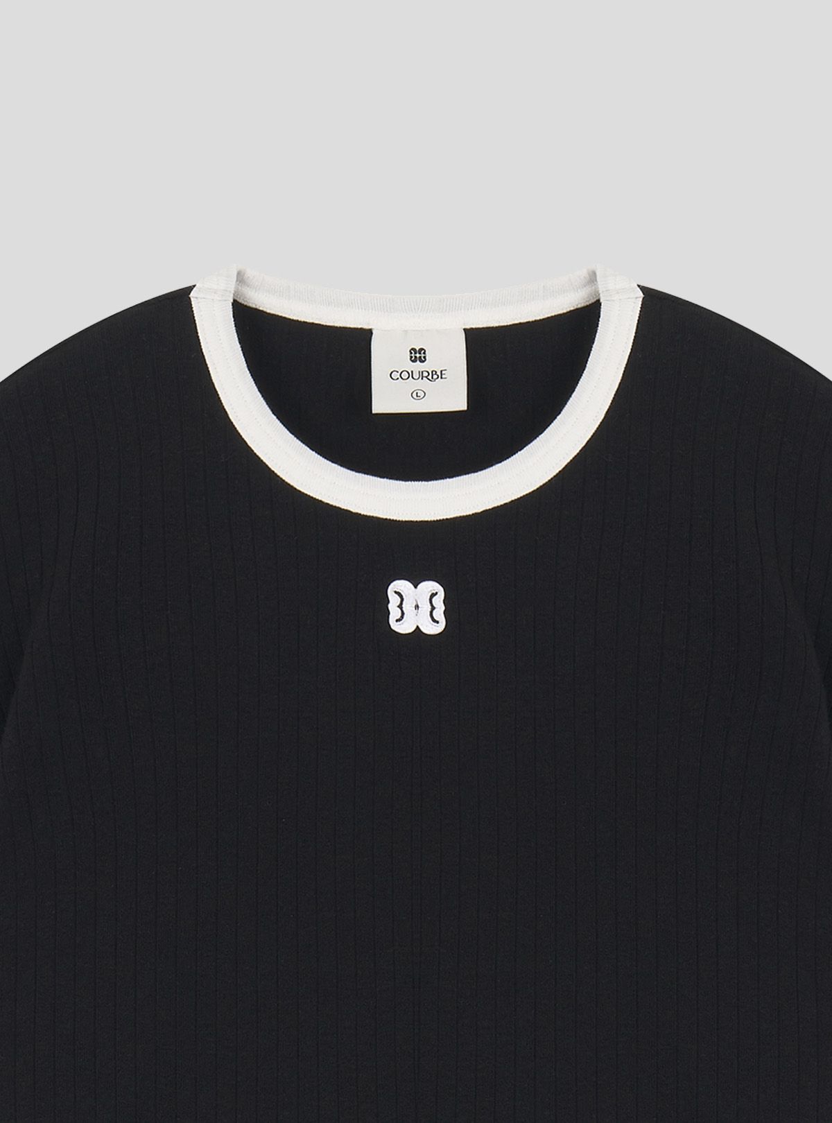 쿠르베(COURBE) Contrast Wed Round Neck T-shirt (Black)