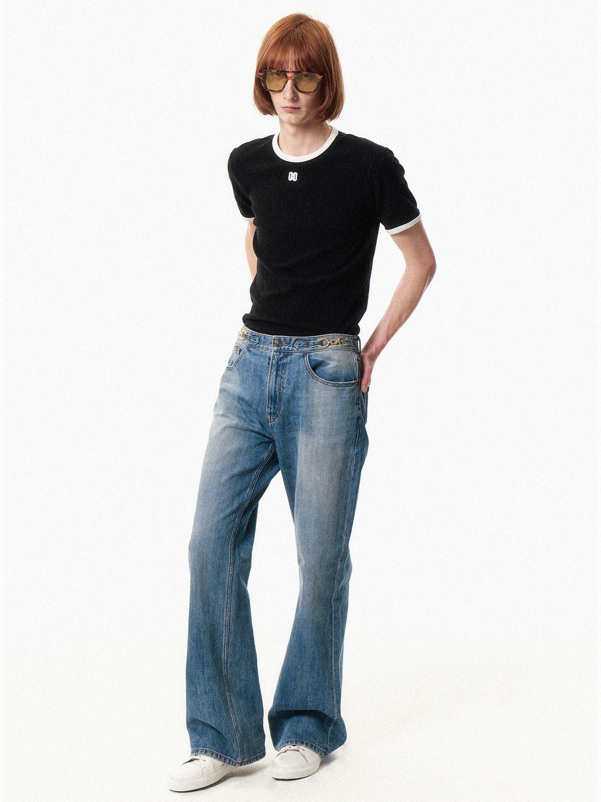 쿠르베(COURBE) Contrast Wed Round Neck T-shirt (Black)