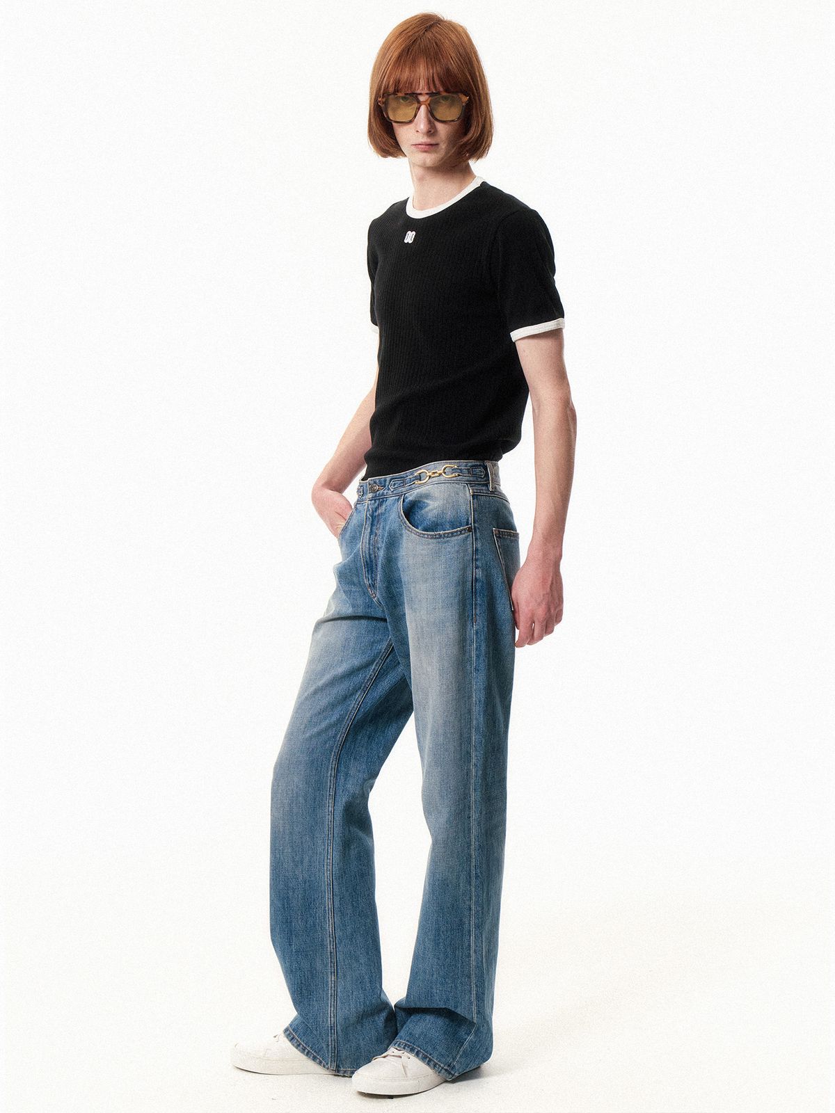 쿠르베(COURBE) Contrast Wed Round Neck T-shirt (Black)