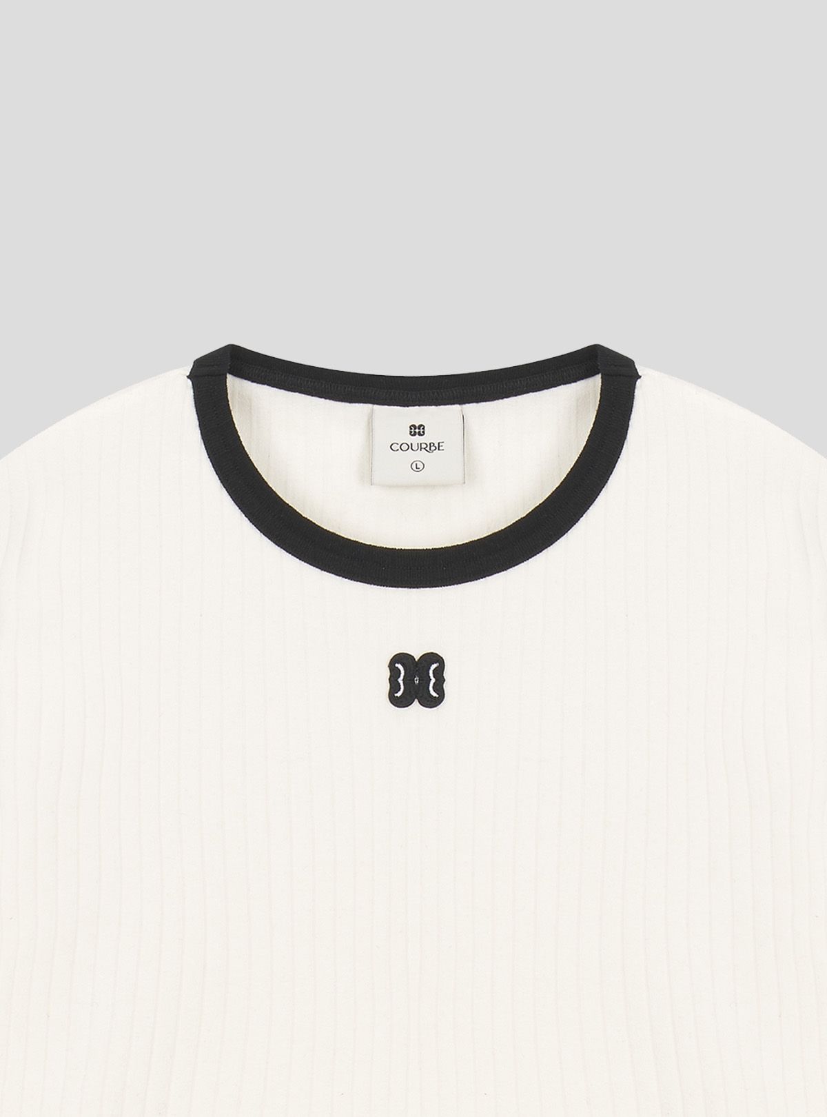 쿠르베(COURBE) Contrast Wed Round Neck T-shirt (White)