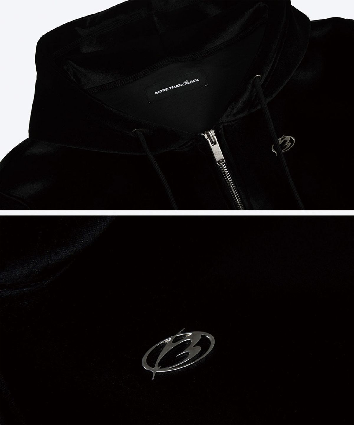 모어댄블랙(MORE THAN BLACK) LOGO HOOD VELVET JACKET