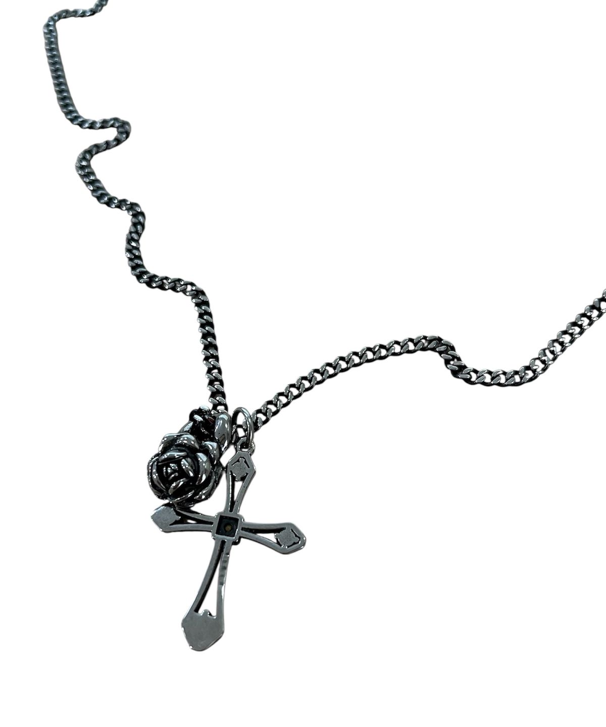 스케이터락(SK8ER ROCK) Cross And Rose Vintage Chain Necklace ((antique steel))