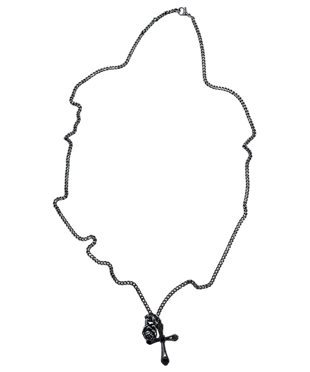 스케이터락(SK8ER ROCK) Cross And Rose Vintage Chain Necklace ((antique steel))