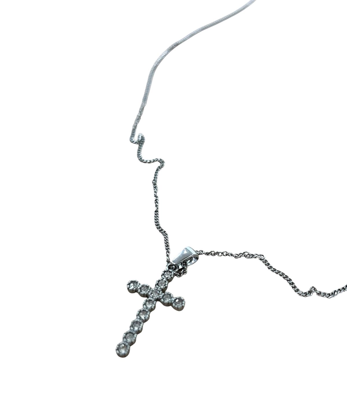 스케이터락(SK8ER ROCK) Cubic Cross Thin Chain Necklace ((streel))