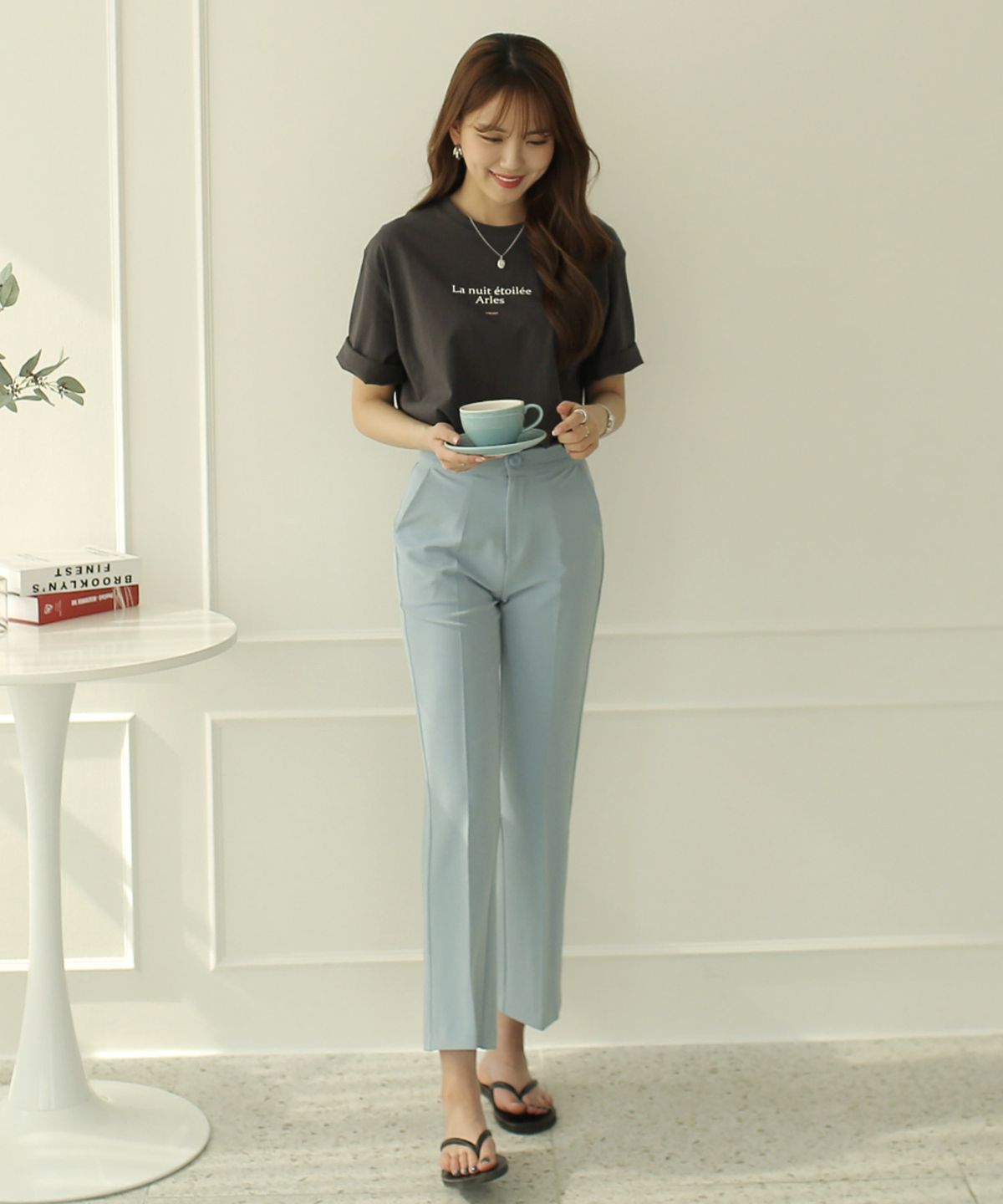 빼빼(BBAEBBAE) 국내 시크릿밴딩 반하이웨스트 스판좋은 스카이블루 슬랙스