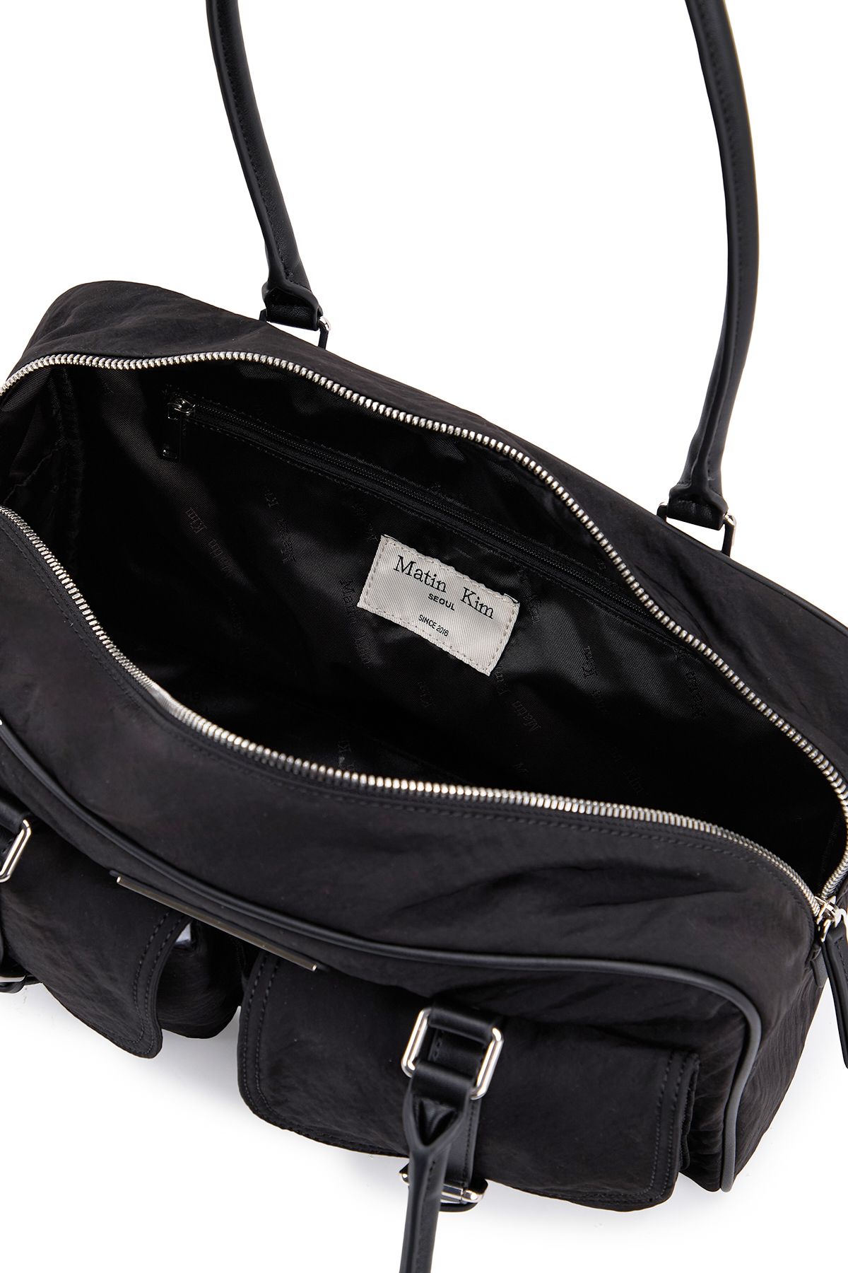 MATIN KIM ダブルポケット 2way bag BLACK レザーバッグ MUSINSA公式 | MATIN KIM DOUBLE POCKET TWO WAY BAG IN BLACK