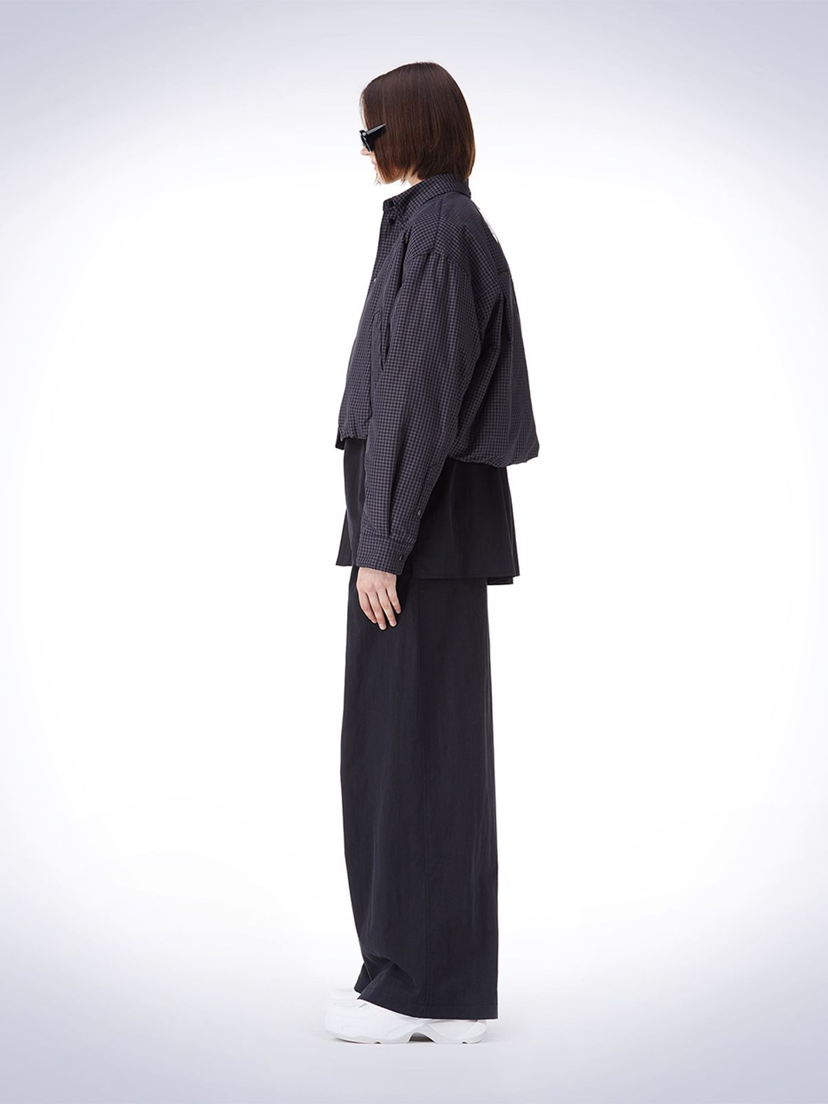 하우스공칠이씨(HAUS072C) CROP PADDING CHECK JACKET NAVY